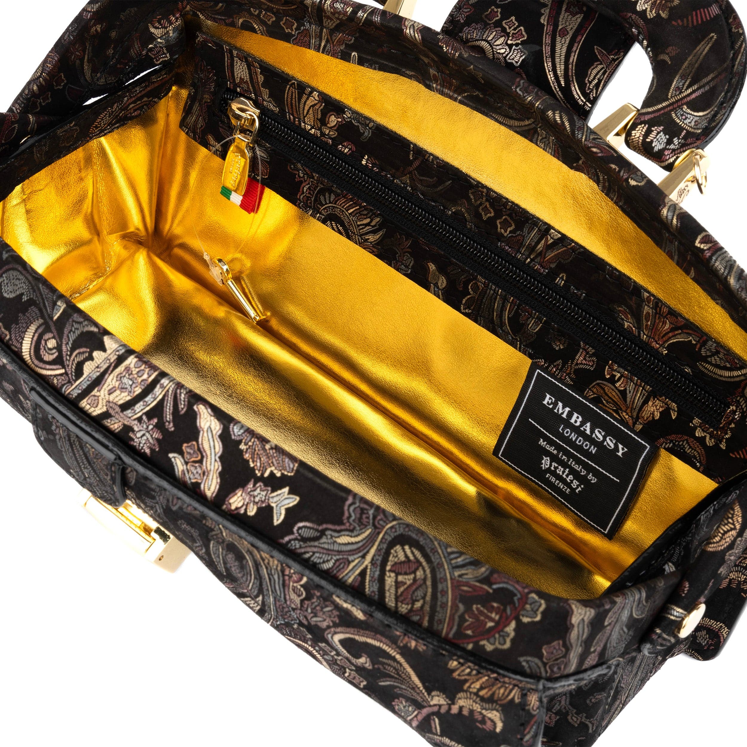 Gazelle - Black & Gold & Burgundy - Women’s patent leather top handle & crossbody bag