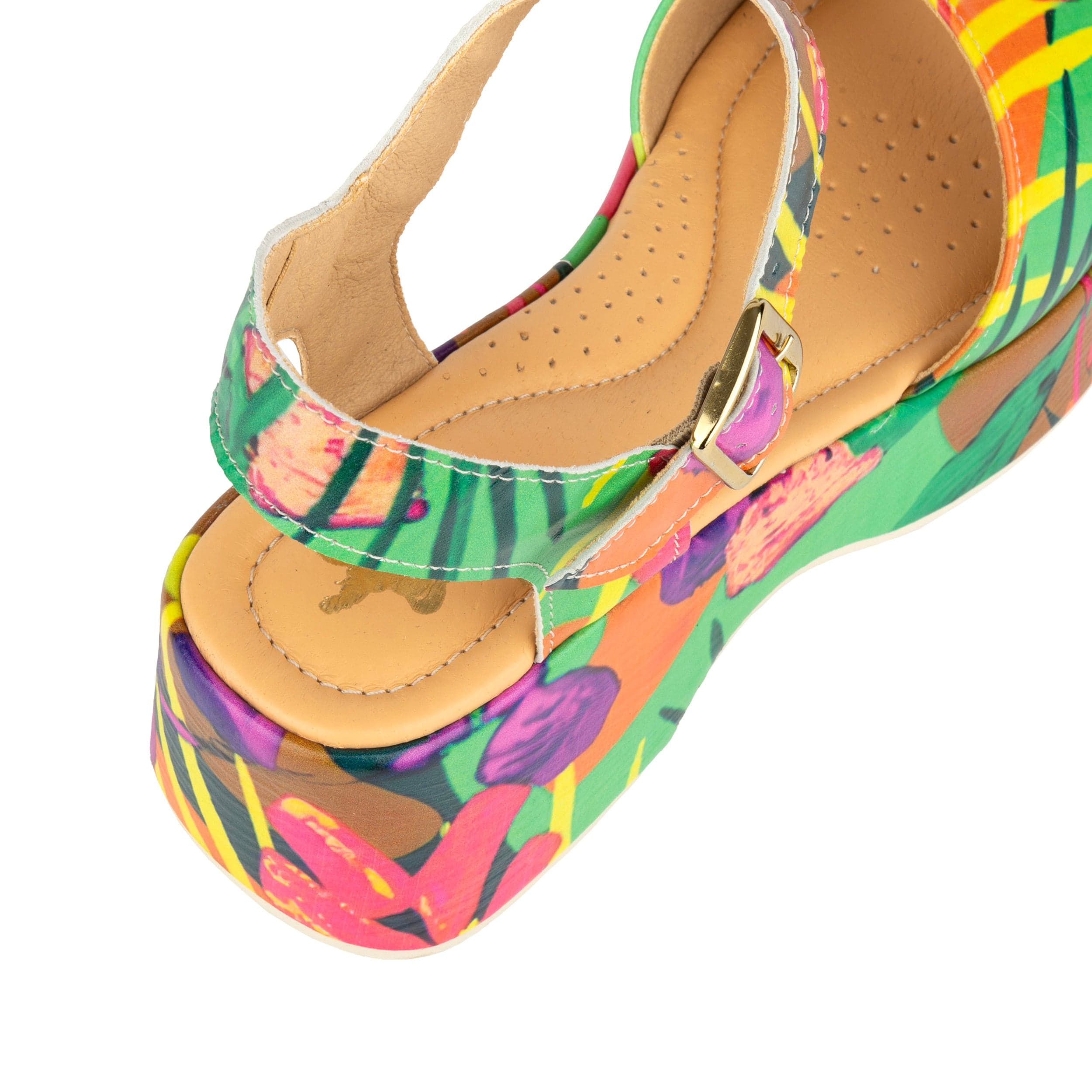 Palm Rise - Tropical - Plaform leather sandal in tropical print with soft leather footbed.