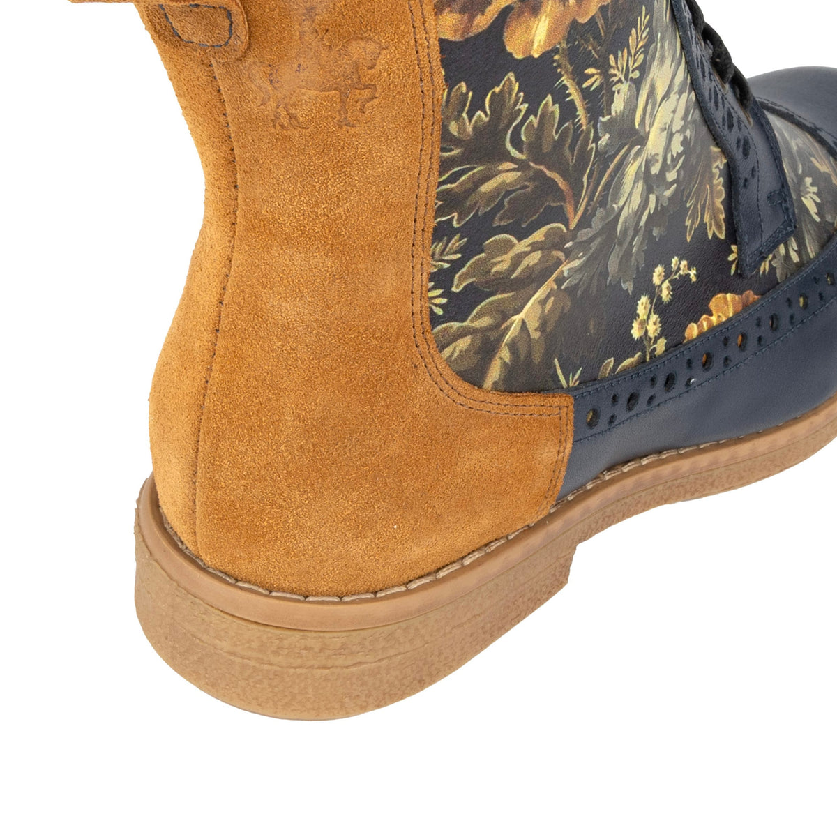 Hatter - Navy & Autumn Bloom - Women's Leather Ankle Lace-up Boot