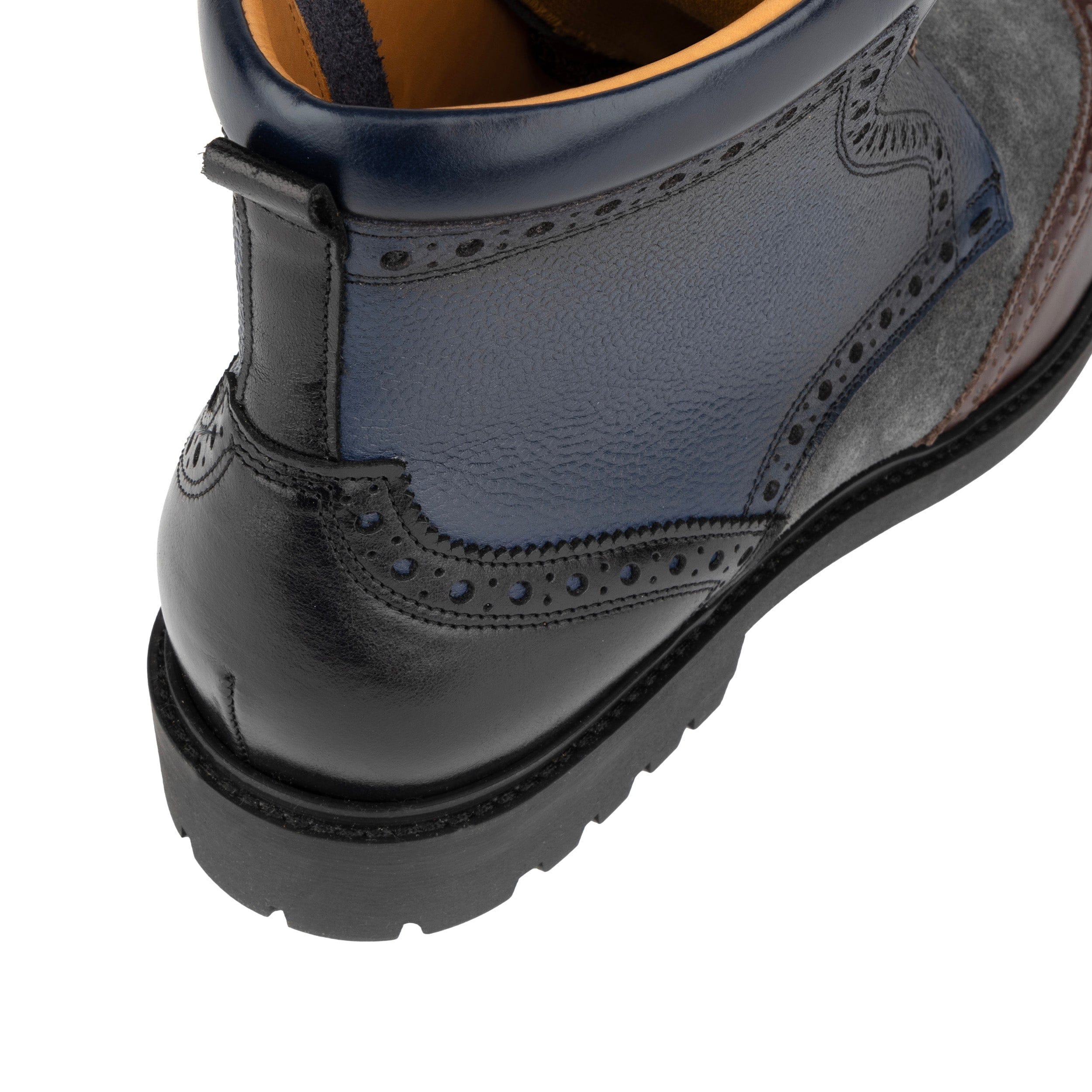 Wanderer - Navy & Grey & Burgundy - Men's leather combat style side zipper boot in brown