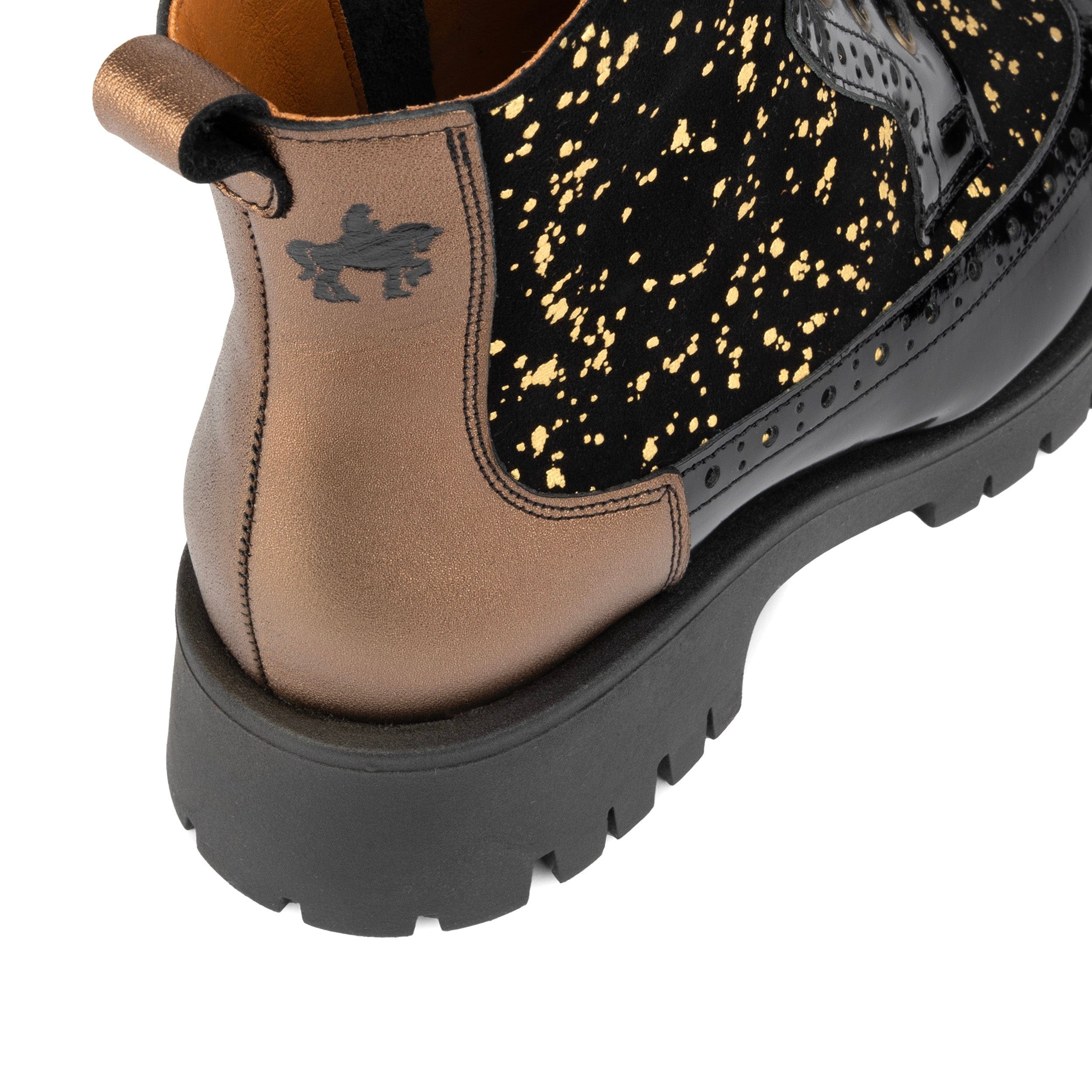 Hatter Platform - Black Gold Drops - Women's Leather Ankle Lace-up Boot with cleated platform sole