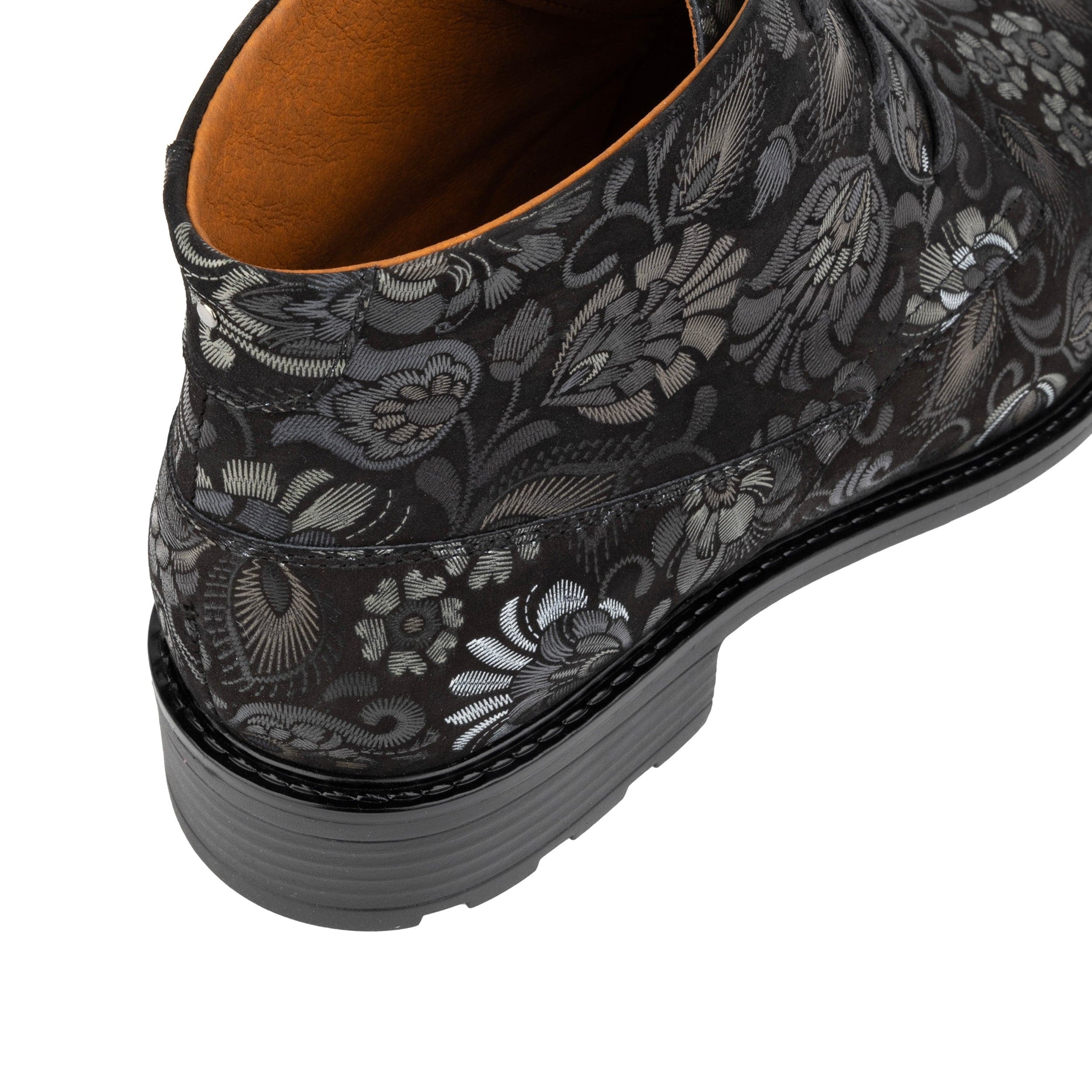 Laviva - Black Emboss - Women's round toe wide fitted ankle boot In nubuck leather