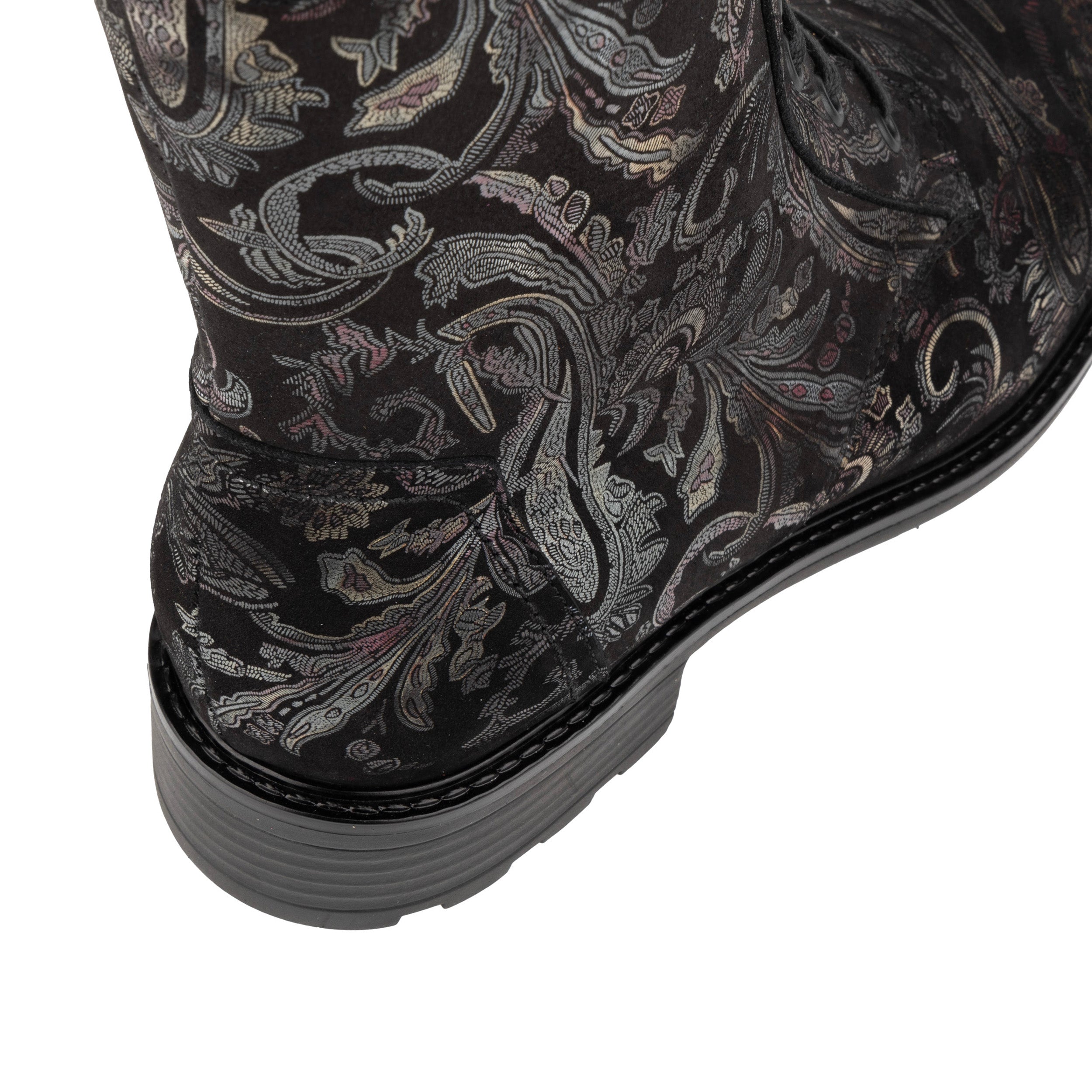 Laviva High - Black & Gold & Burgundy - Women's wide fitted leather higher ankle boot wool lined
