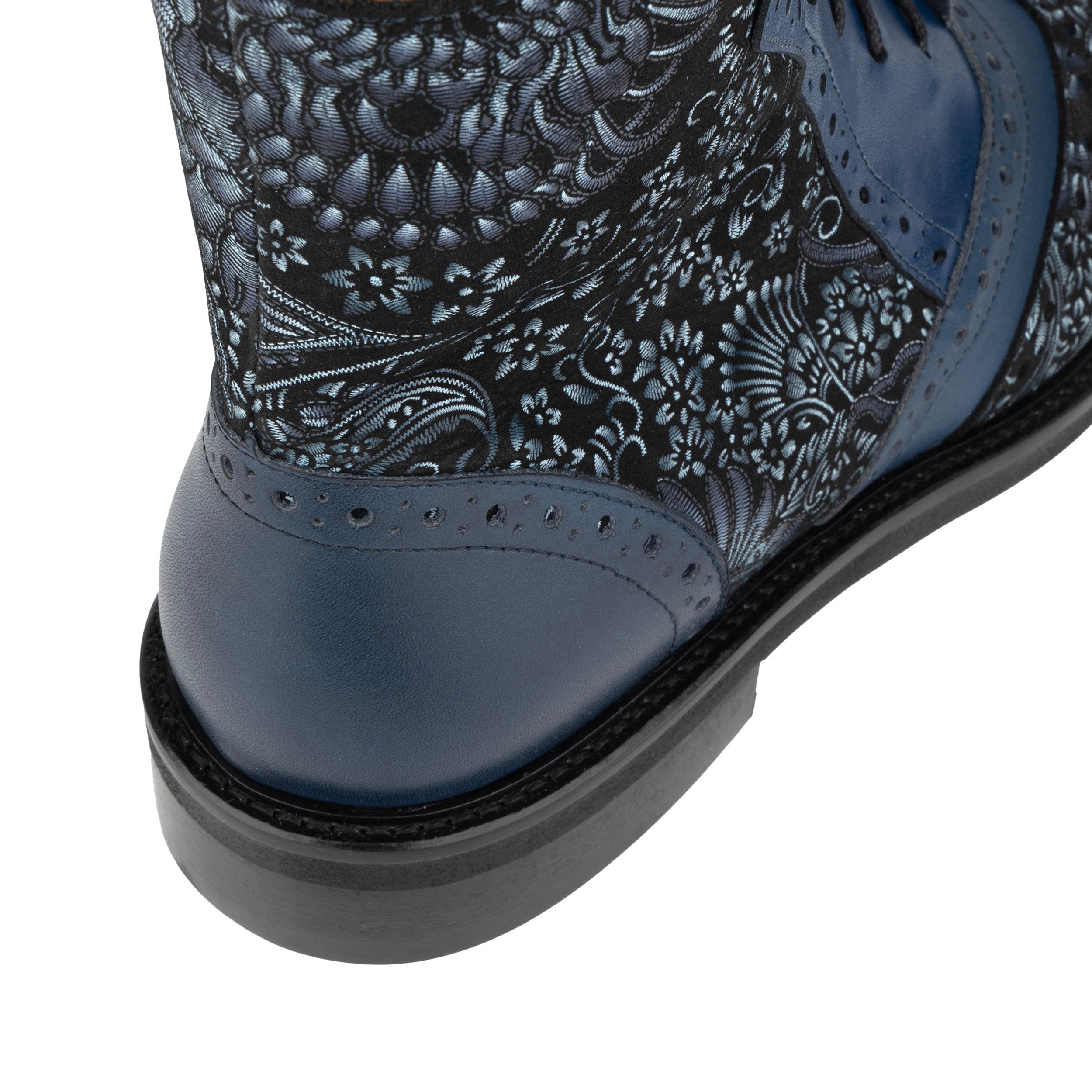 Brick Lane Boots - Blue - Women's leather oxford higher ankle boot with brogue detail