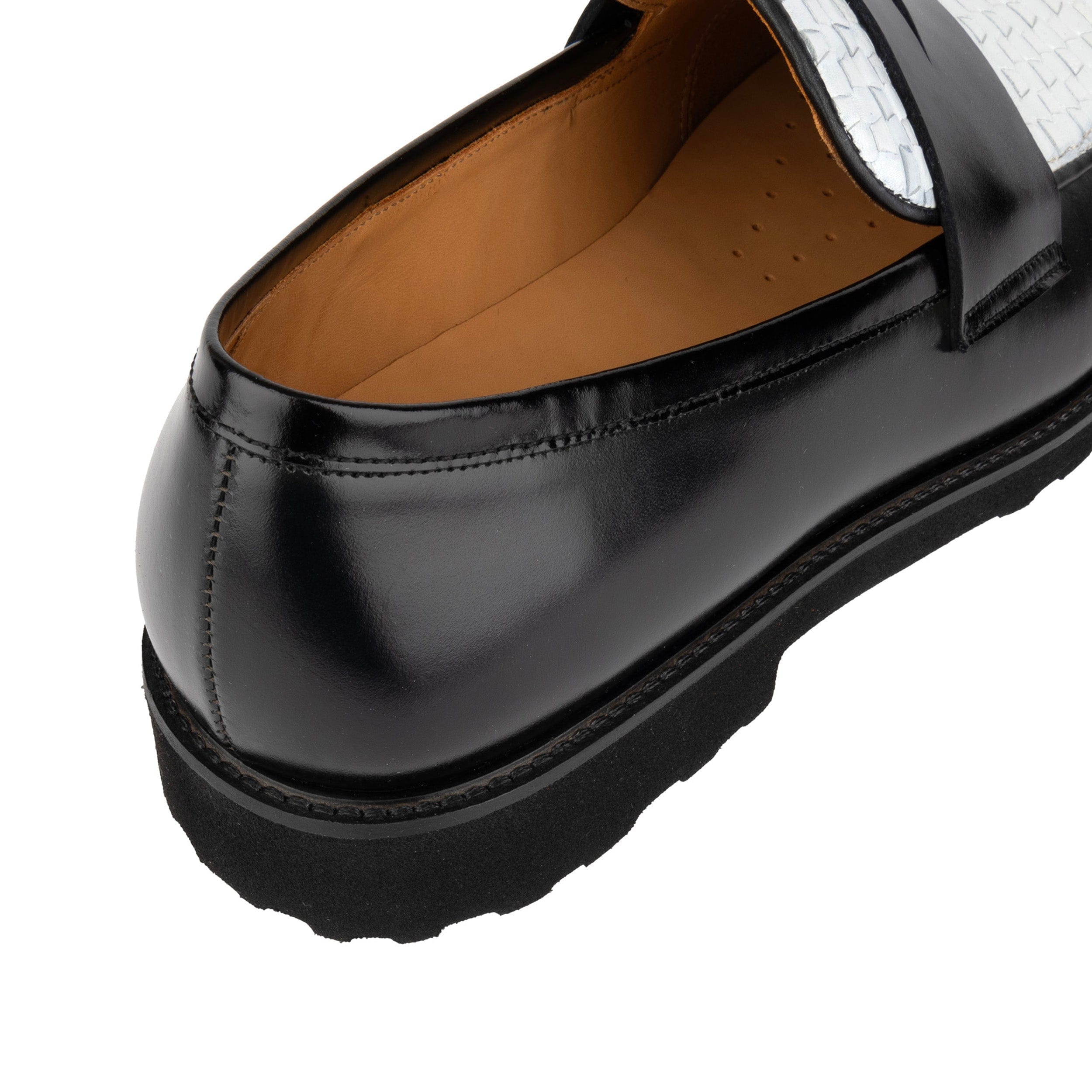 Sunkin - Black & White - Men's leather woven slip-on loafer