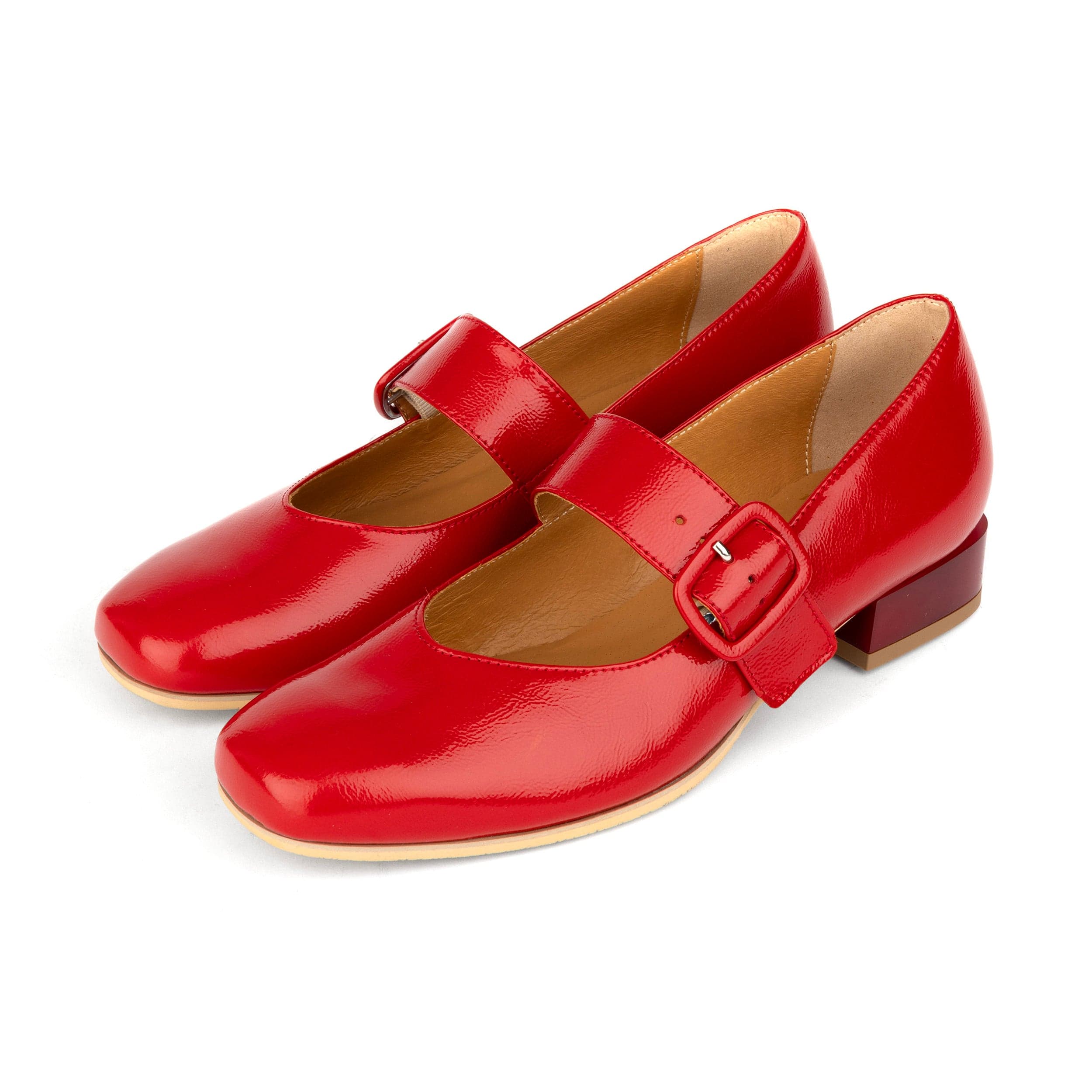 Bliss - Red - Women's block heel square toe patent leather Mary-Jane