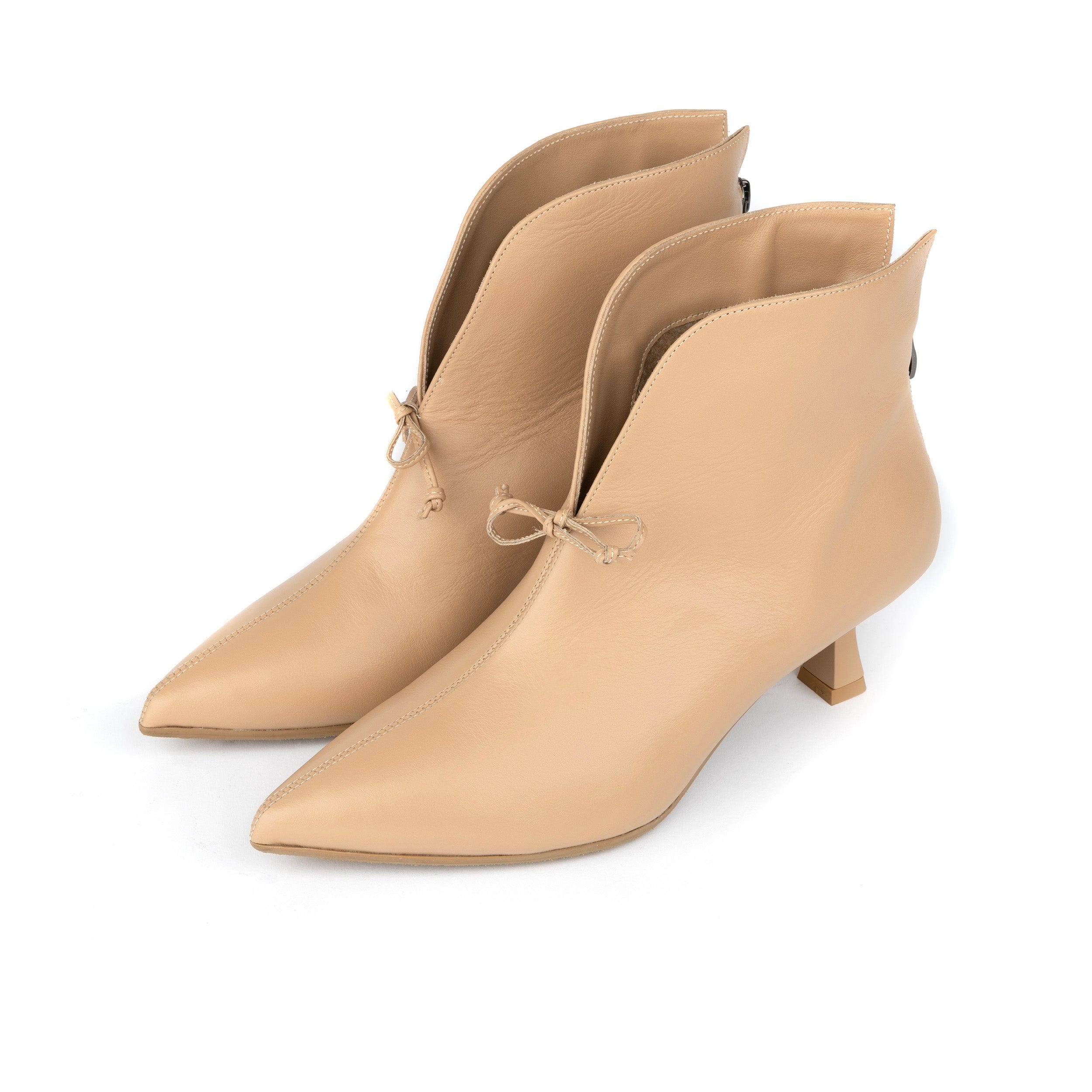 Regent - Cream - Women's Leather Ankle Boot with kitten heel