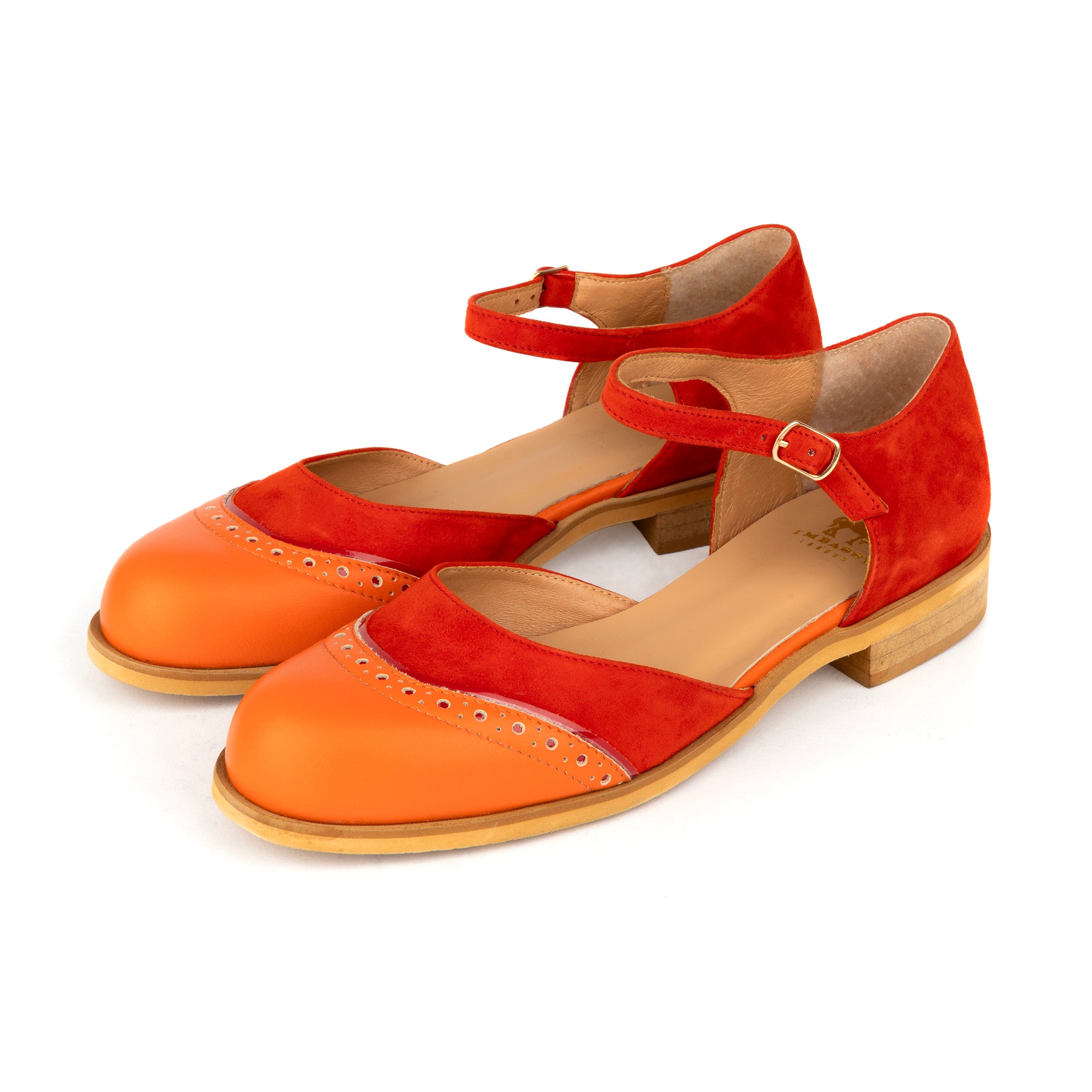 Gigot - Red Multi - Women's closed heel round toe leather flat sandal