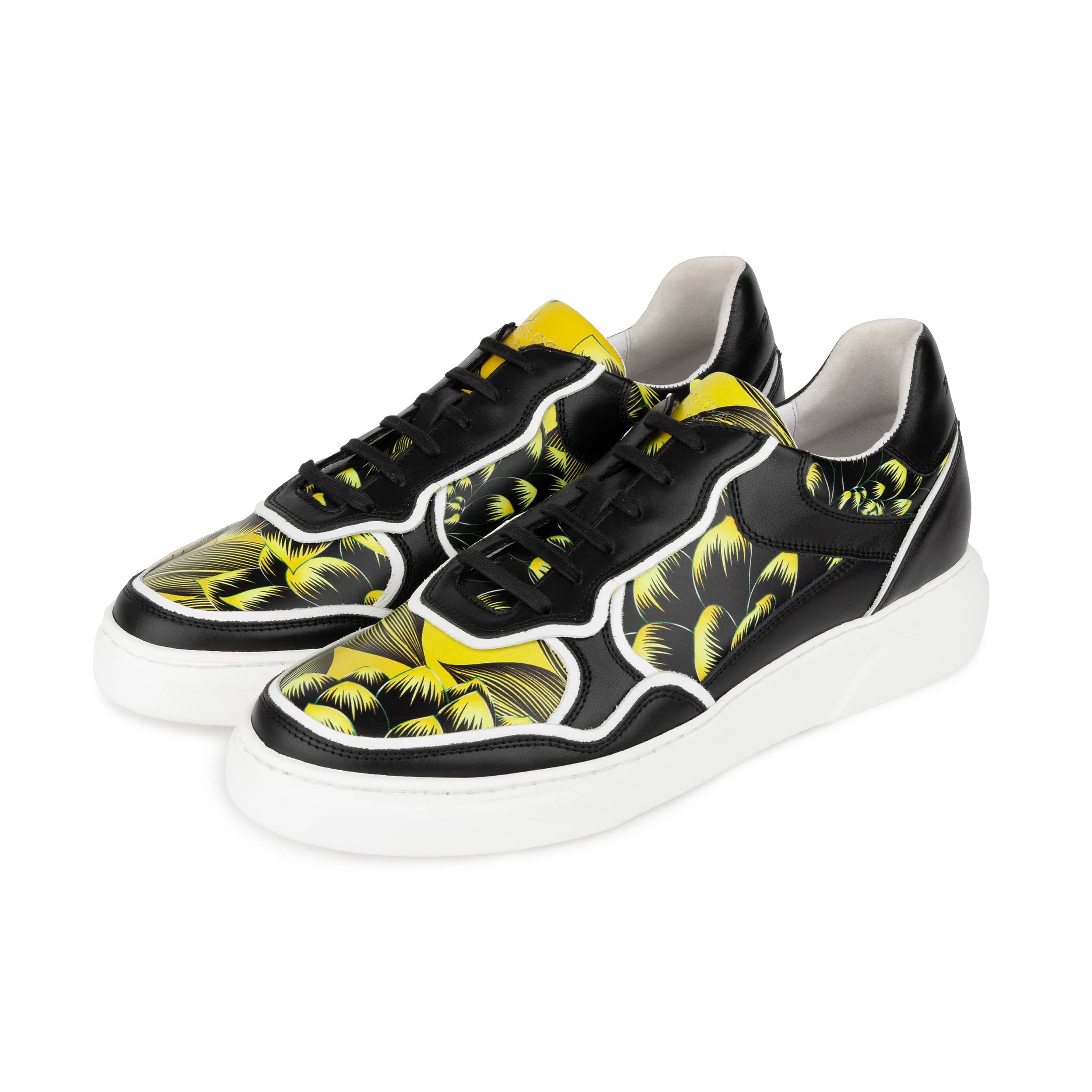Ecstatic - Yellow Flowers - Men's Leather low top white sole Italian leather trainer