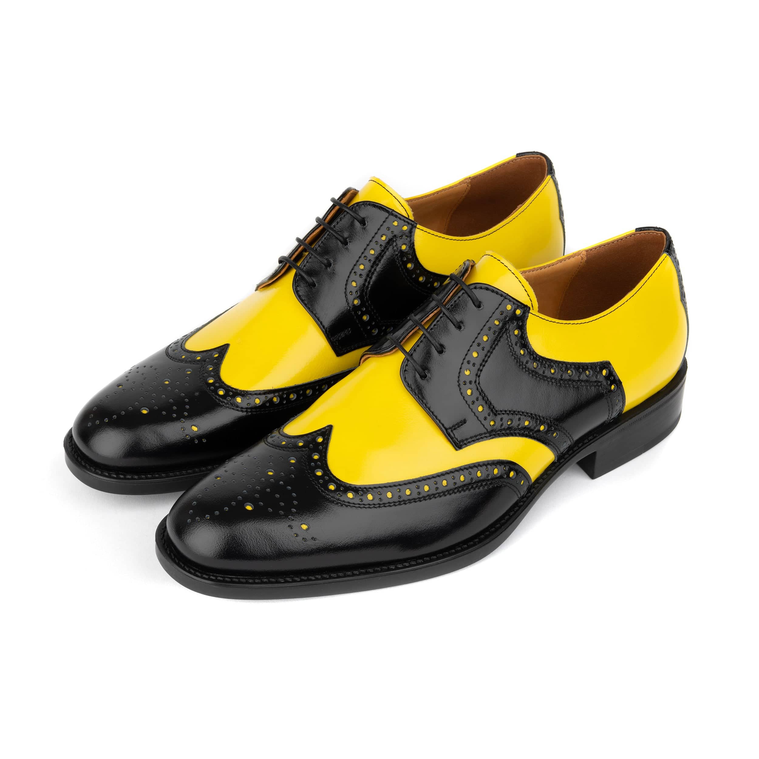 Kensington - Yellow & Black - Men's leather brogue lace-up