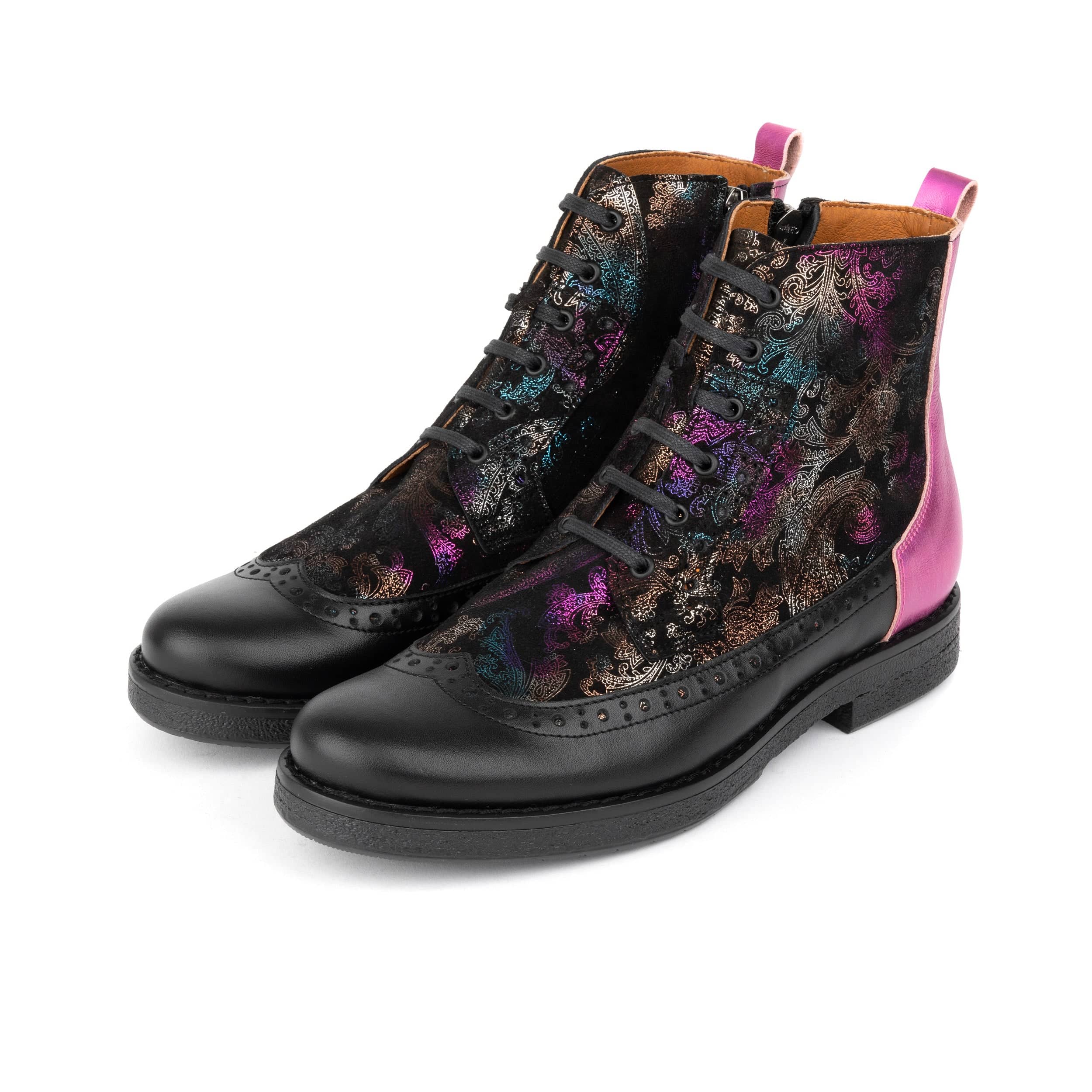 Hatter - Dark Winter Foil & Pink - Women's Leather Ankle Lace-up Boot