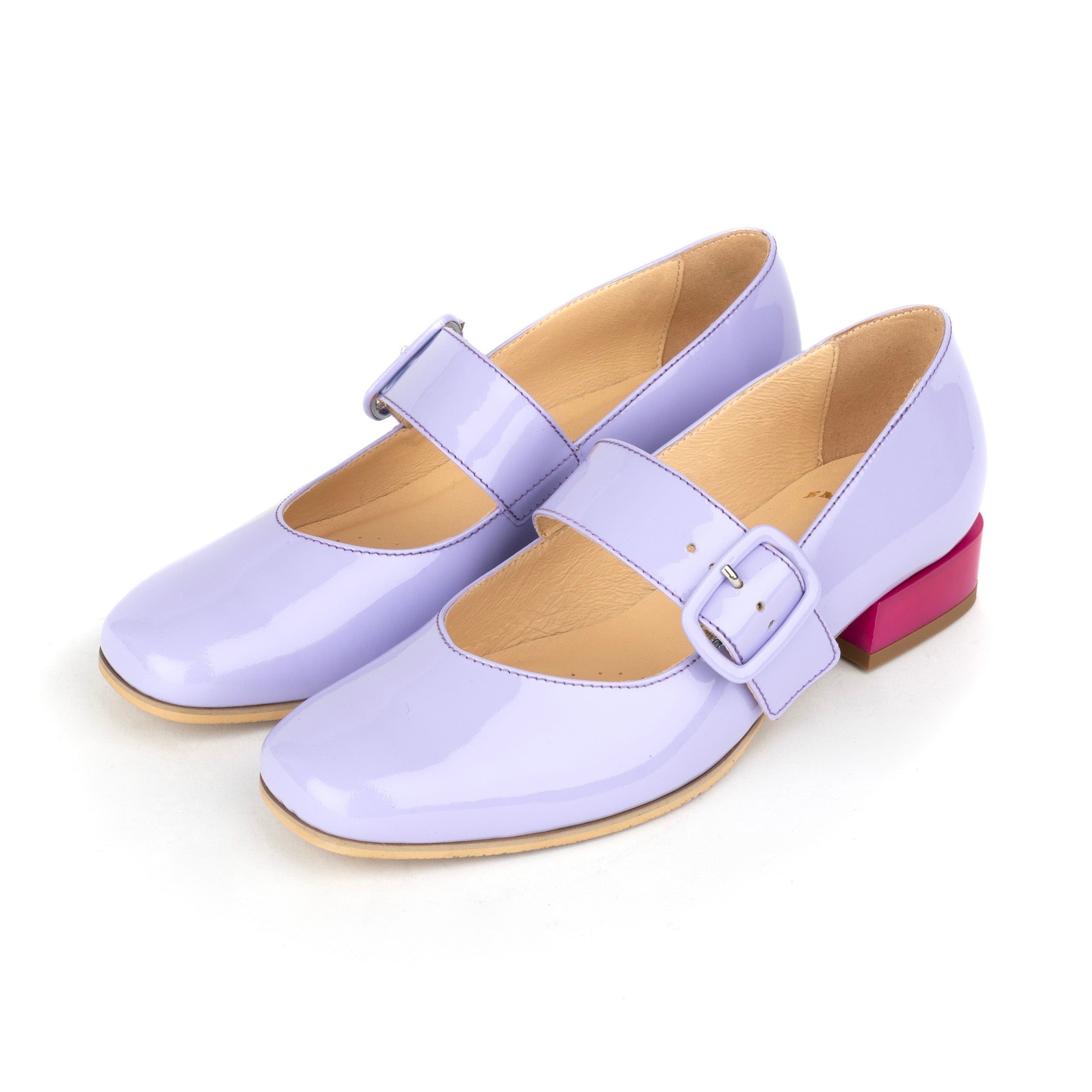 Bliss - Lavender & Rose - Women's block heel square toe patent leather Mary-Jane