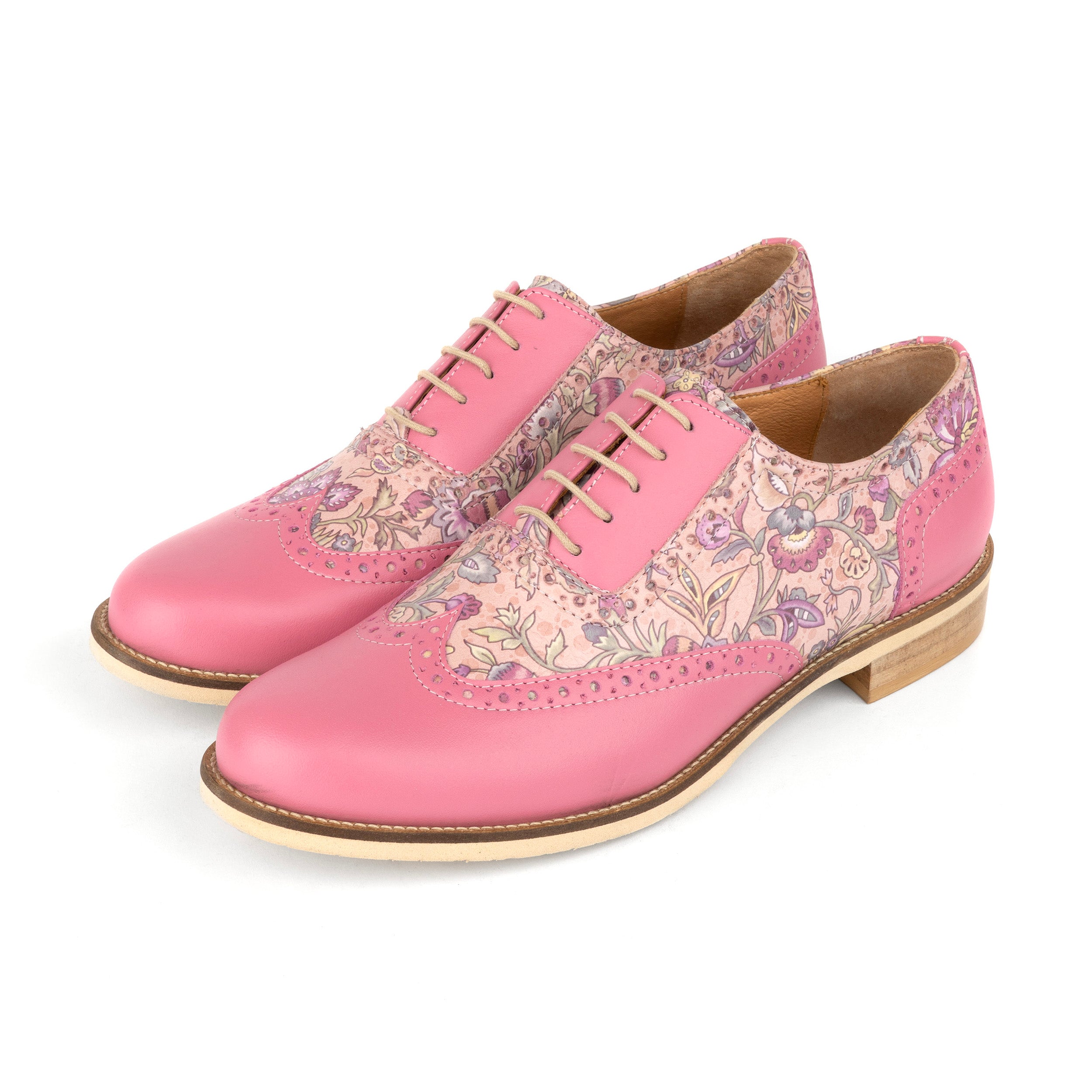 Vivienne - Pink Paisley - Women's oxford lace-up shoe with brogue details