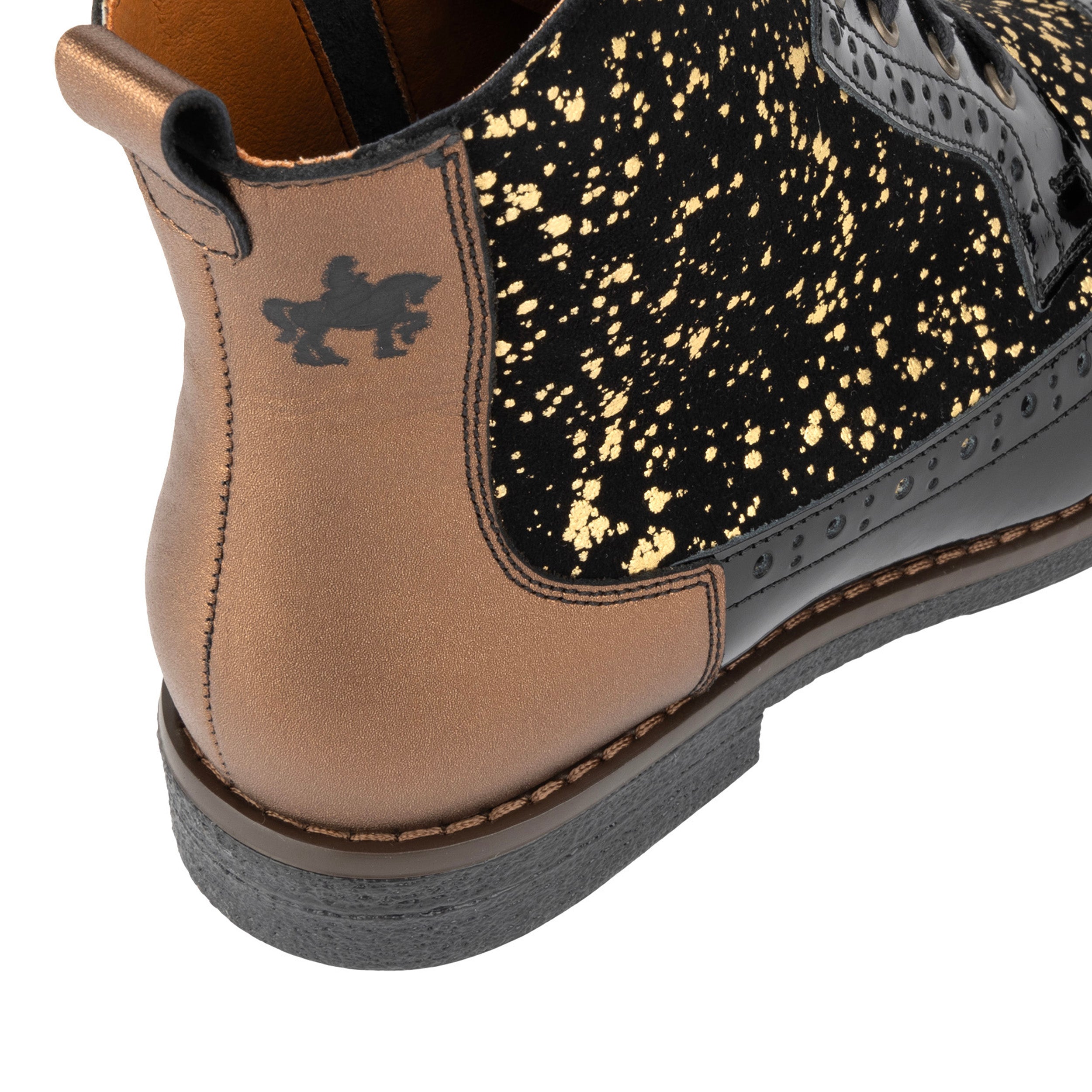 Hatter - Gold Drops - Women's ankle boot in golden paint drops on black leather