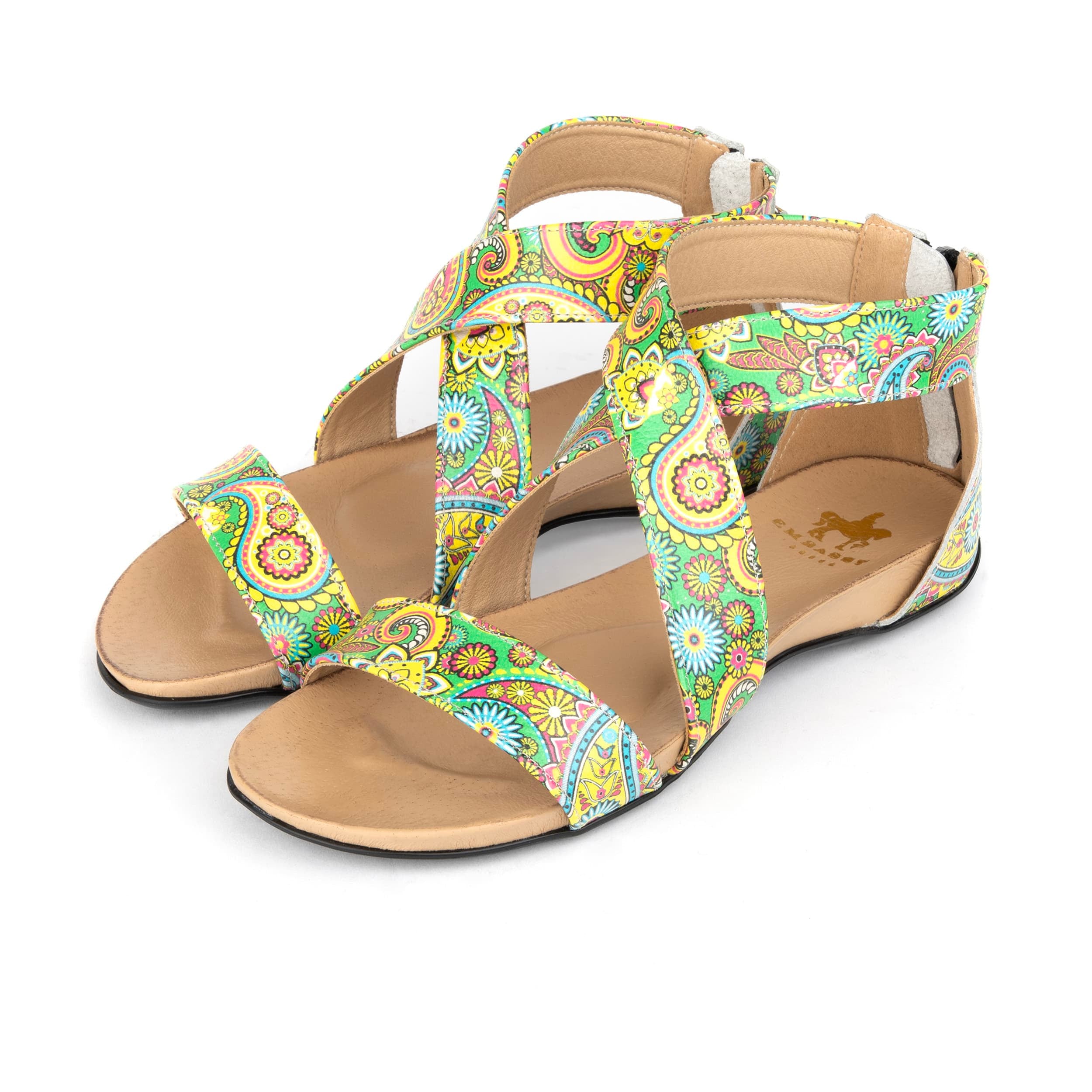 Isabella - Festival Green - Women's cross strap sandal with covered zip-up heel