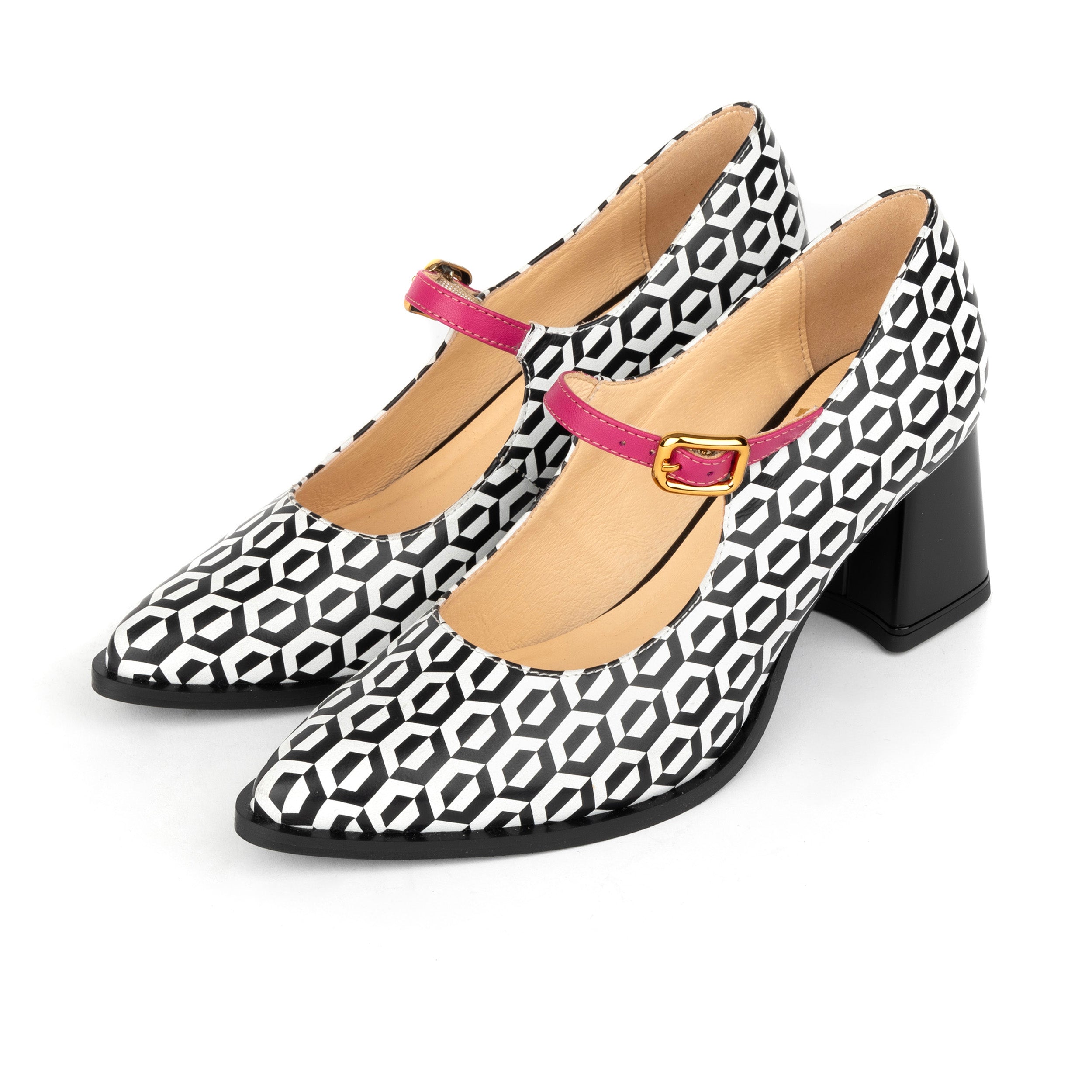 Hyde - Pink & Hexa Print - Women's Leather Mary Jane Pump
