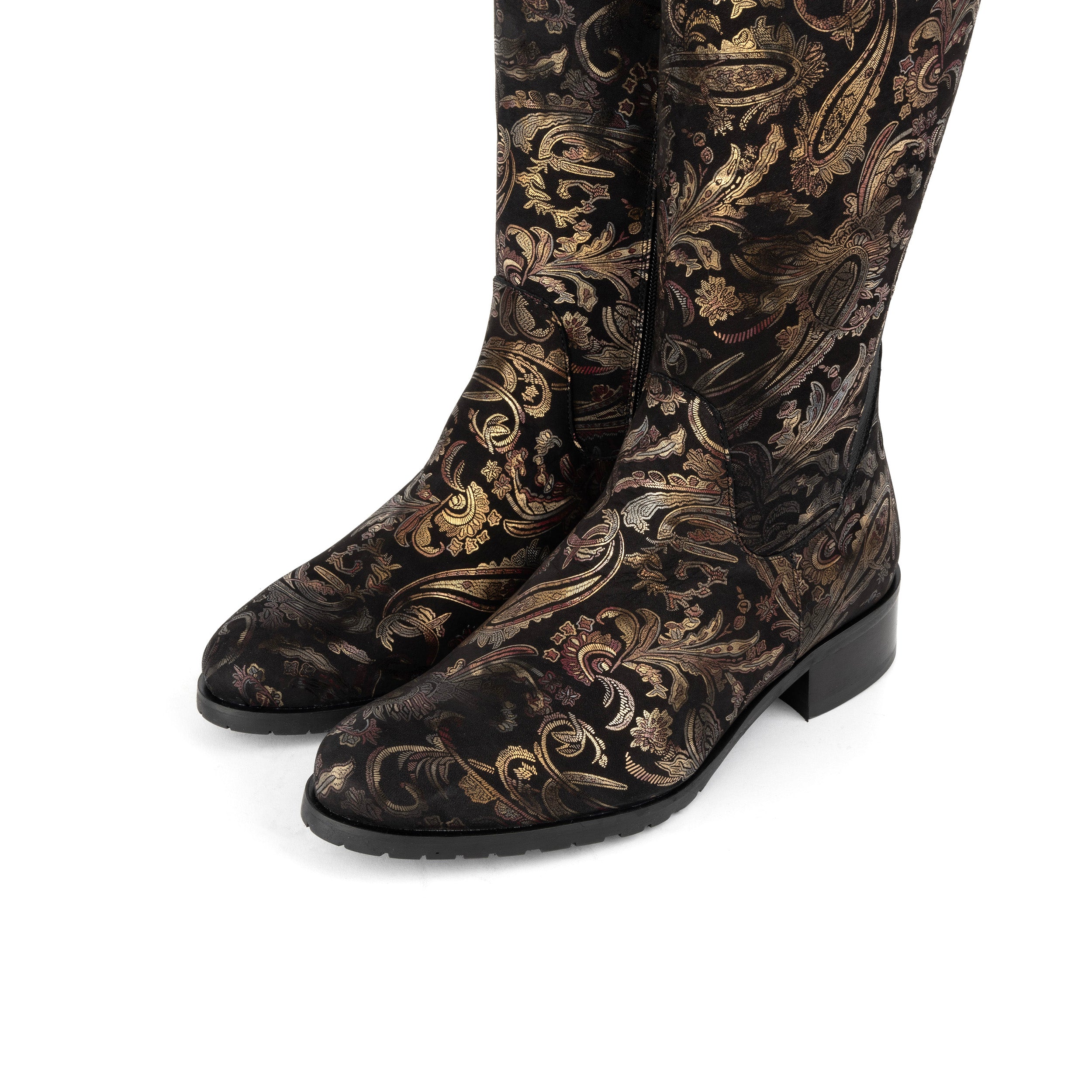 Rubix - Black & Gold & Burgundy - Women's full length zip long boot