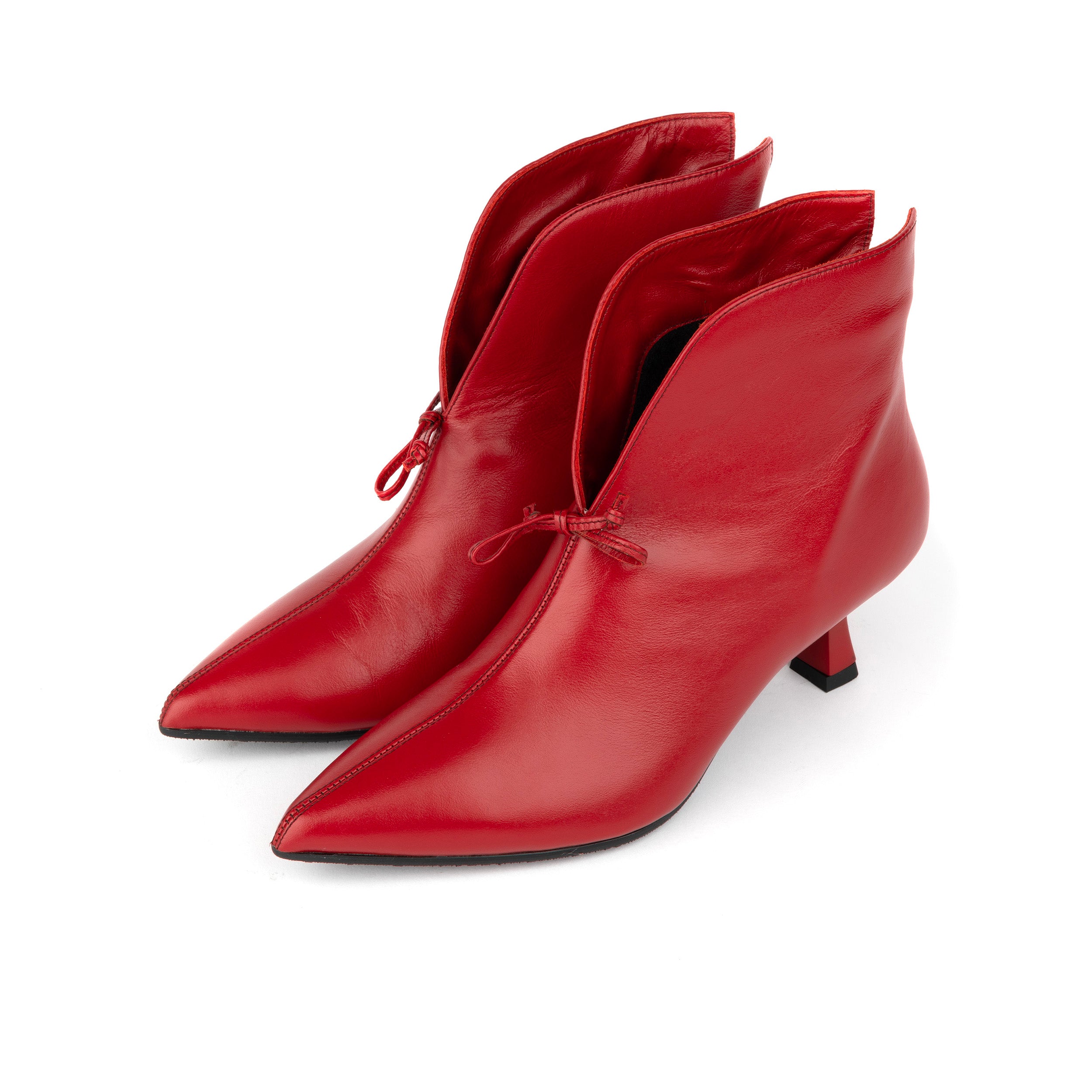 Regent - Red - Women's Leather Ankle Boot with kitten heel