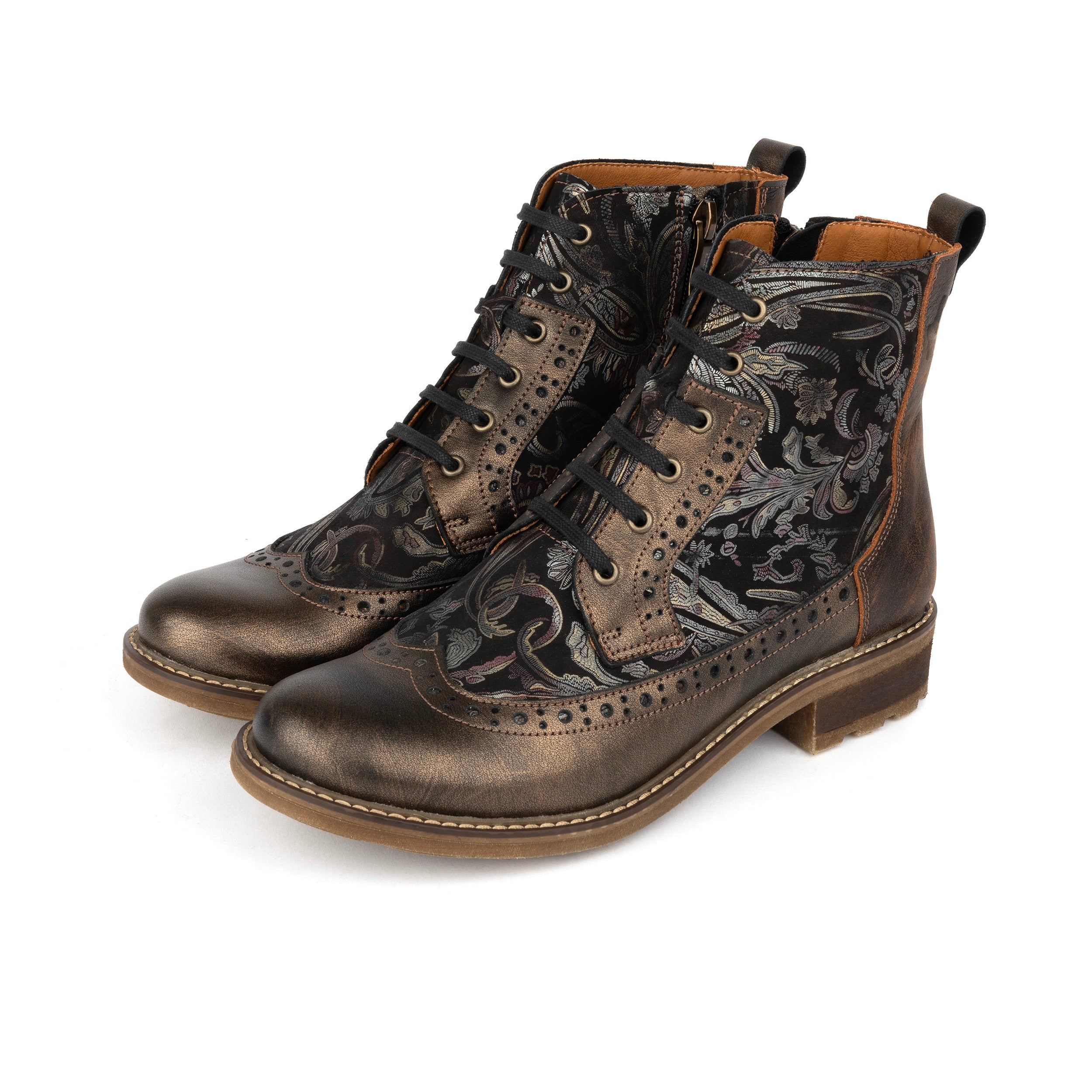 Milliner - Bronze & Floral - Women's leather round toe rubber sole ankle boot in black