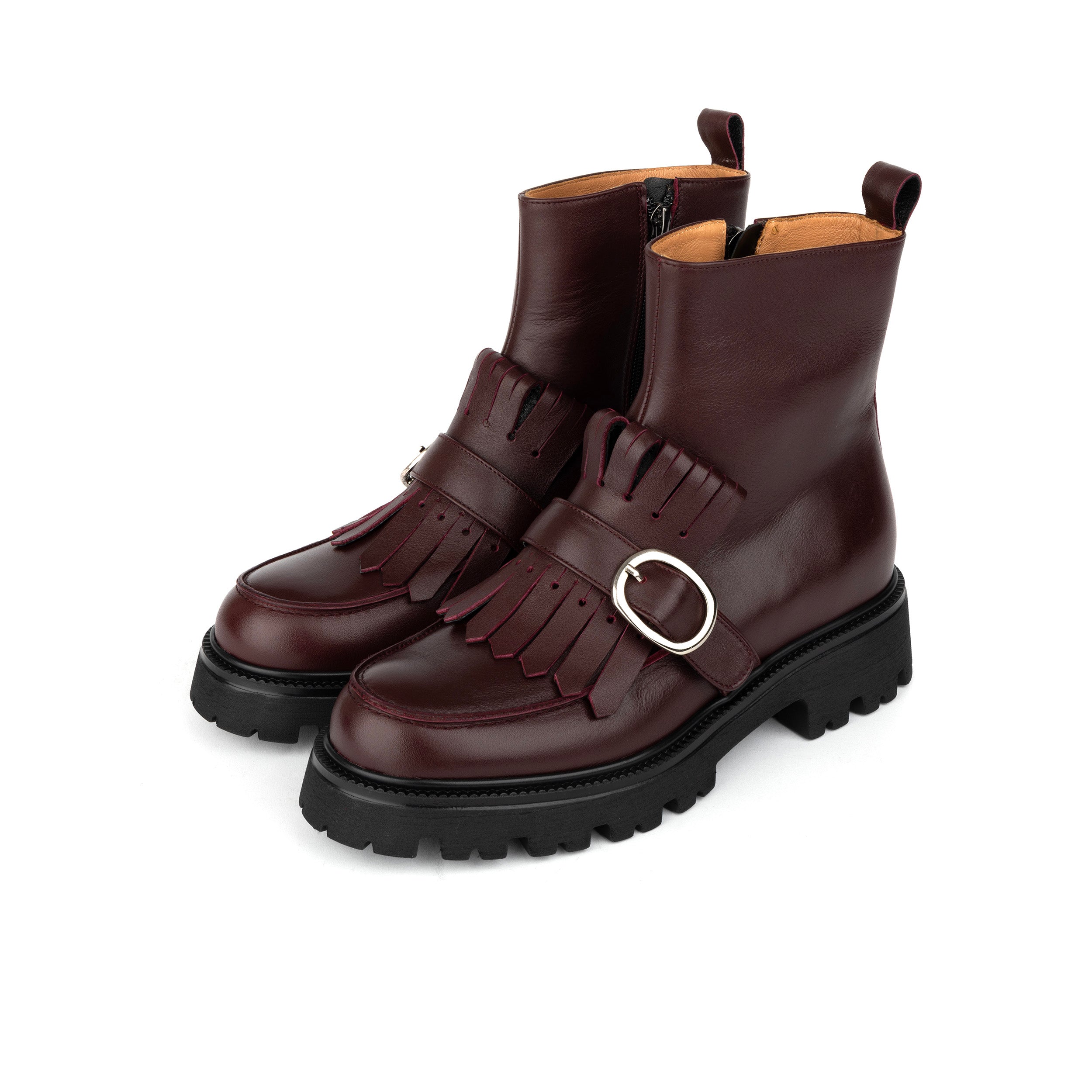 Dominus – Burgundy – Fringed Monk Strap Ankle Boot