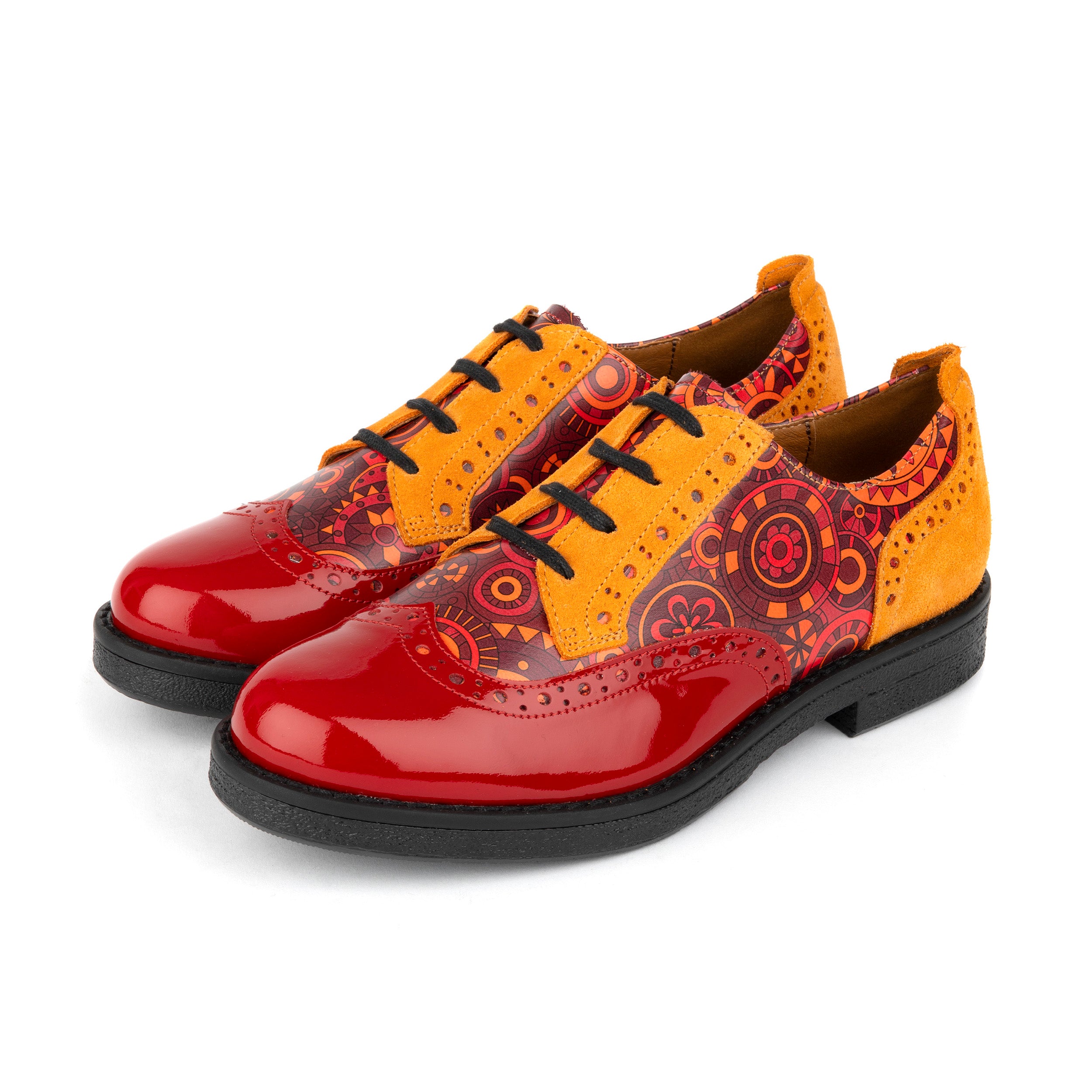 The Artist - Red & Orange - Women's leather lace-up shoe with brogue detailing