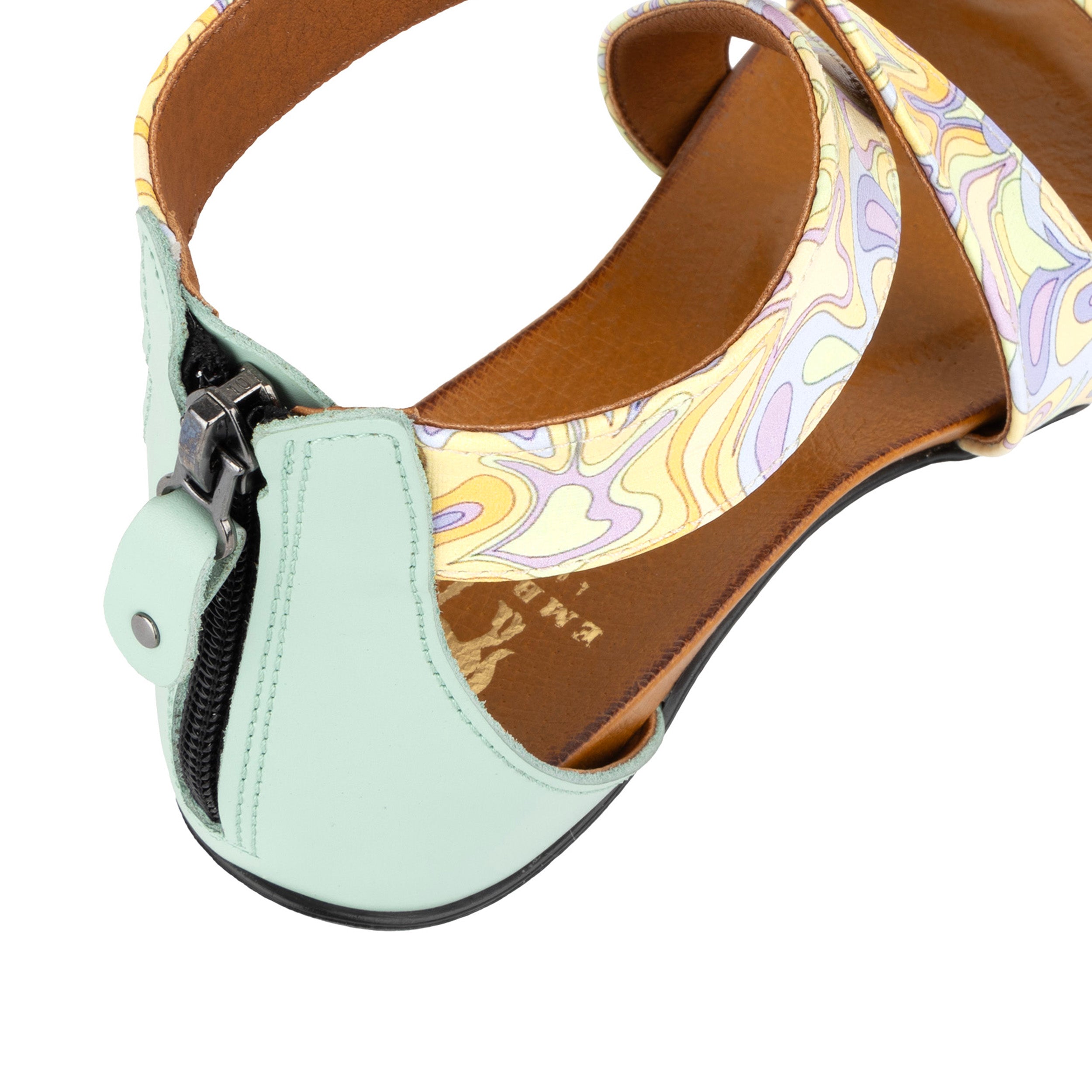 Isabella - Mint & Pastel Multi - Women's cross strap sandal with covered zip-up heel