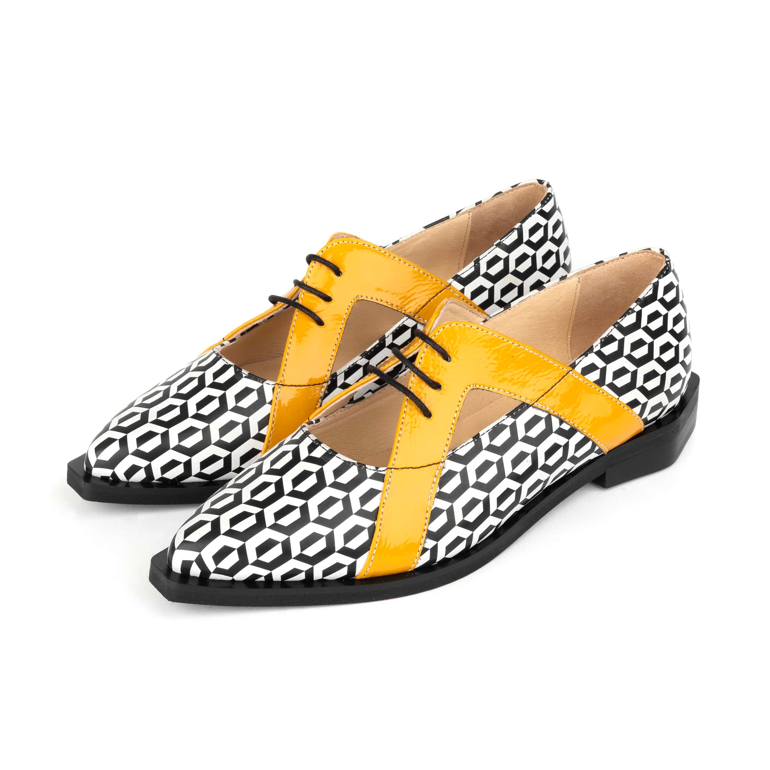 Harlowe - Yellow & Hexa Print - Women's cutout leather lace up shoe