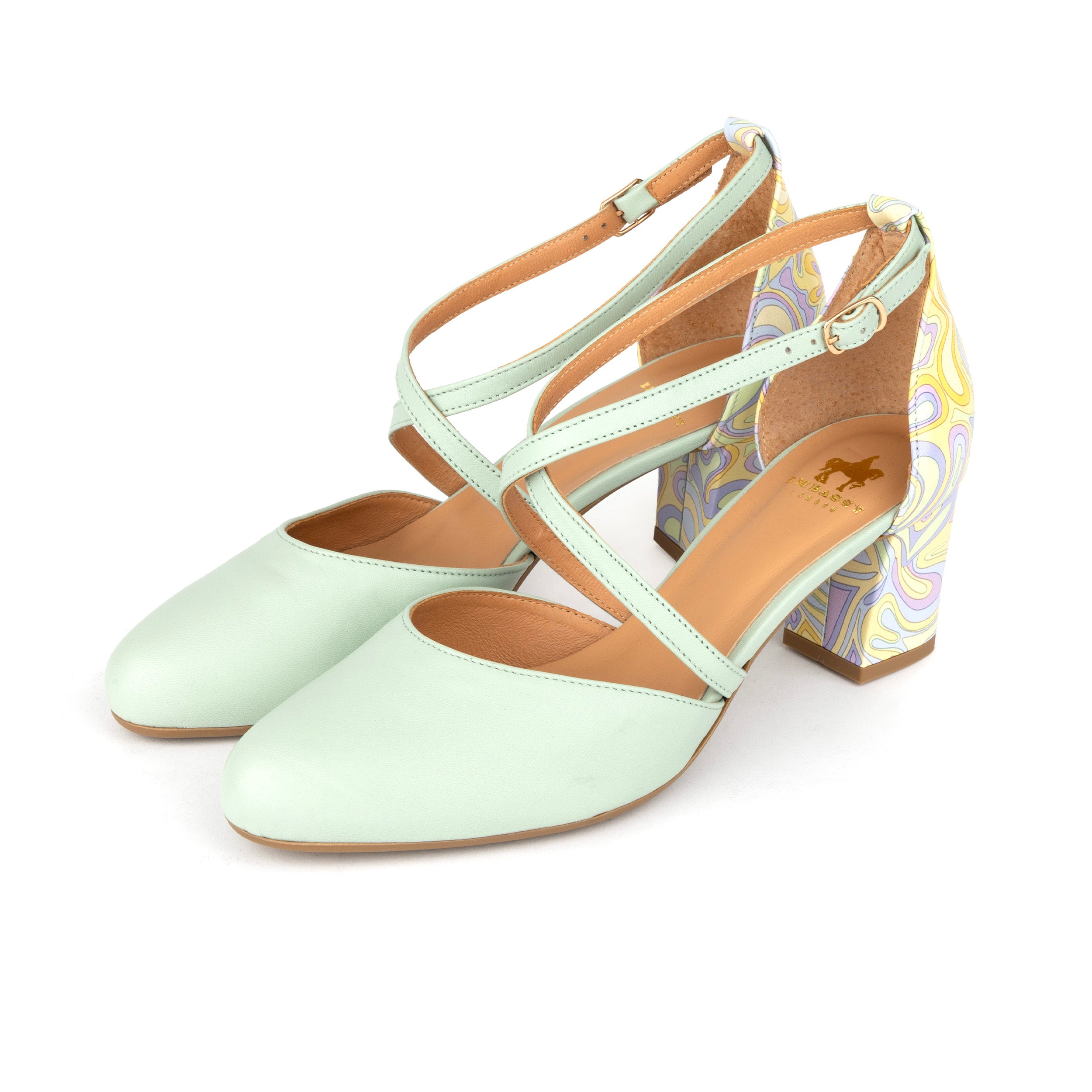 Dannii - Mint & Pastel Multi - Women's Leather Closed-Toe Block Heel