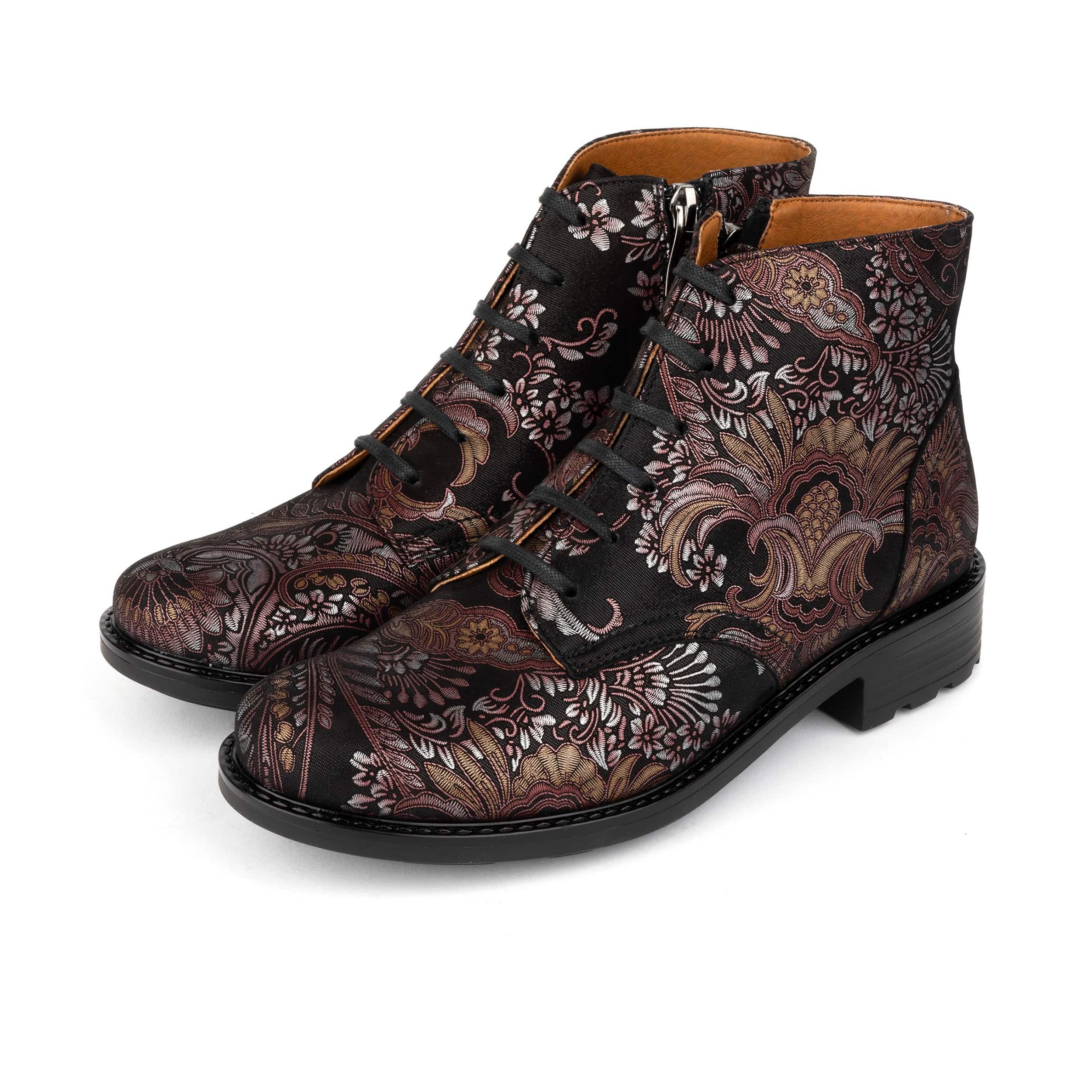 Laviva Mid - Black & Gold & Burgundy - Women's rmid-height leather wide fitted ankle boot