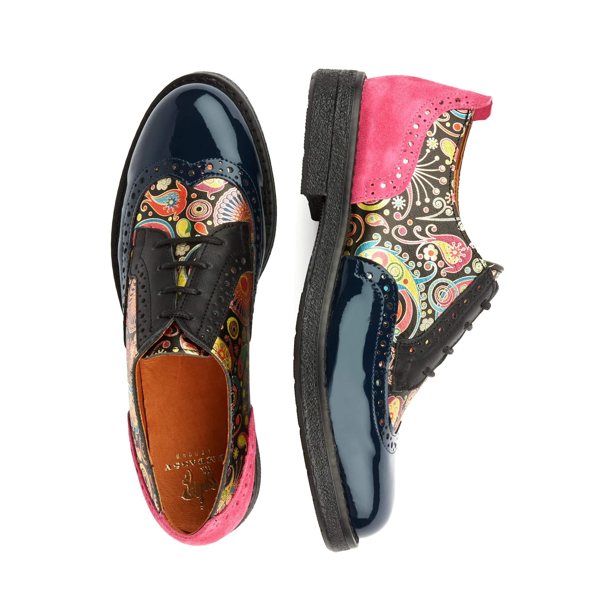 The Artist - Navy Pink - Women's leather lace-up shoe with brogue detailing