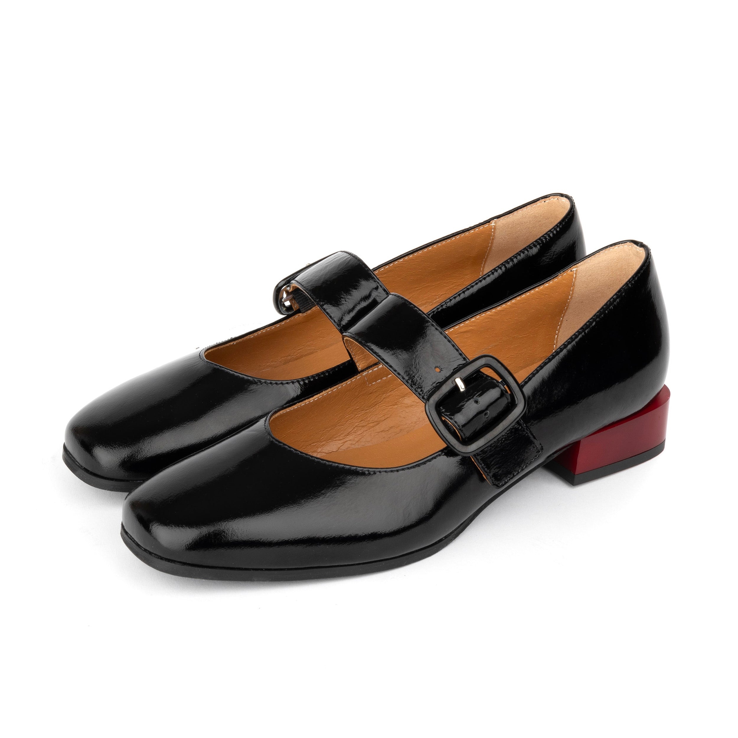 Bliss - Black - Women's block heel square toe patent leather Mary-Jane
