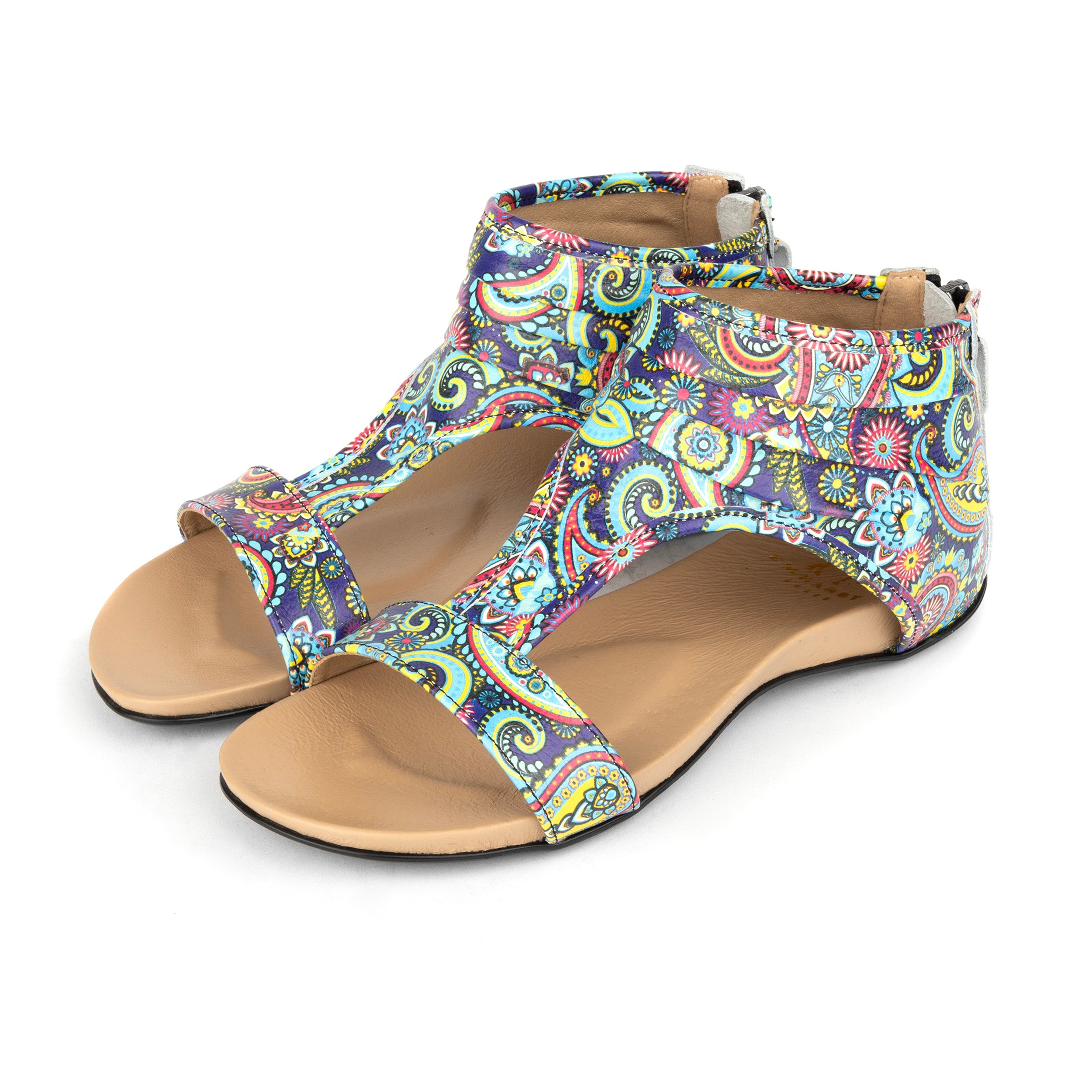 Downtown - Festival Blue - Women's flat T-bar sandal with covered heel