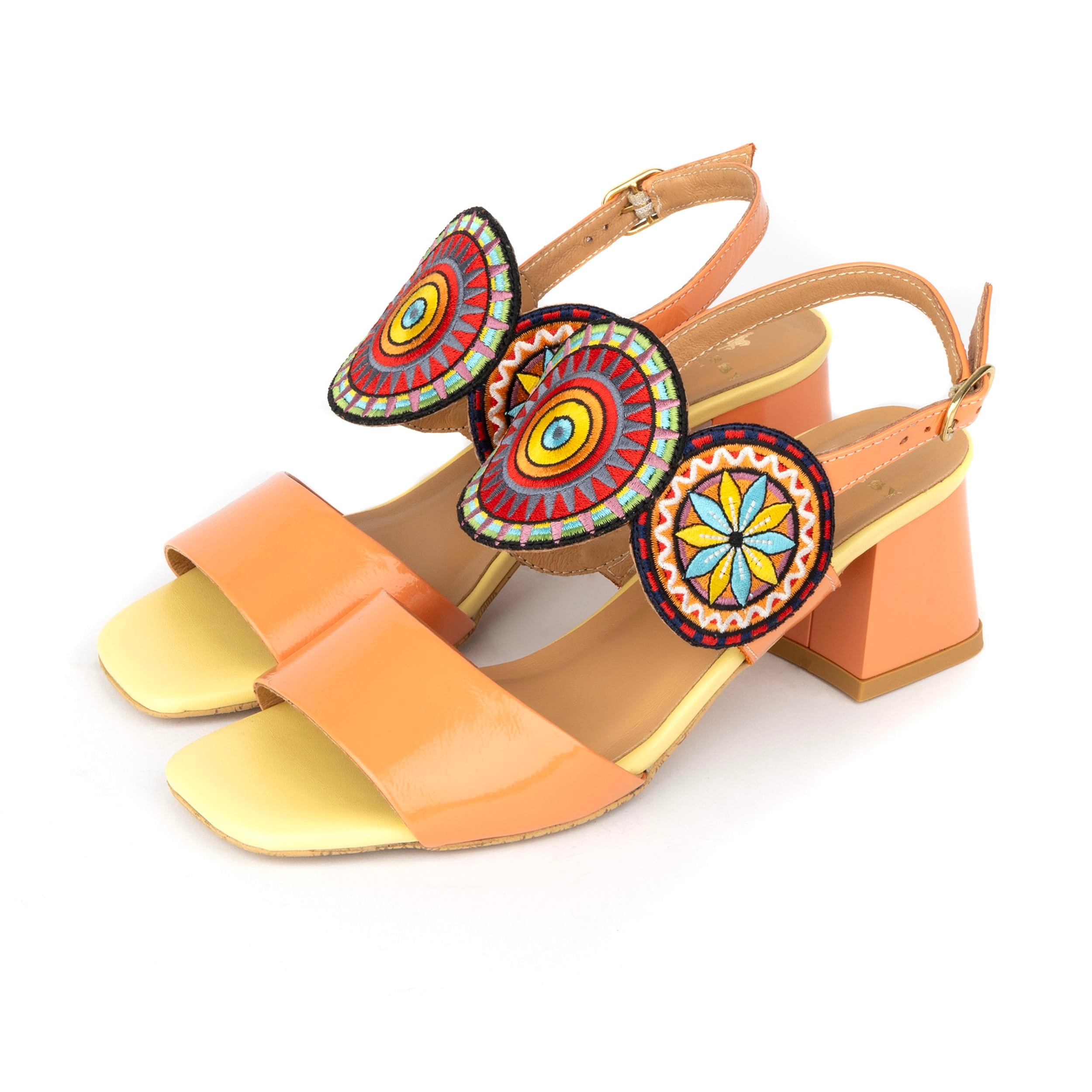 Vibe - Coral Multi - Women's leather heel sandal with open-toe & ankle strap