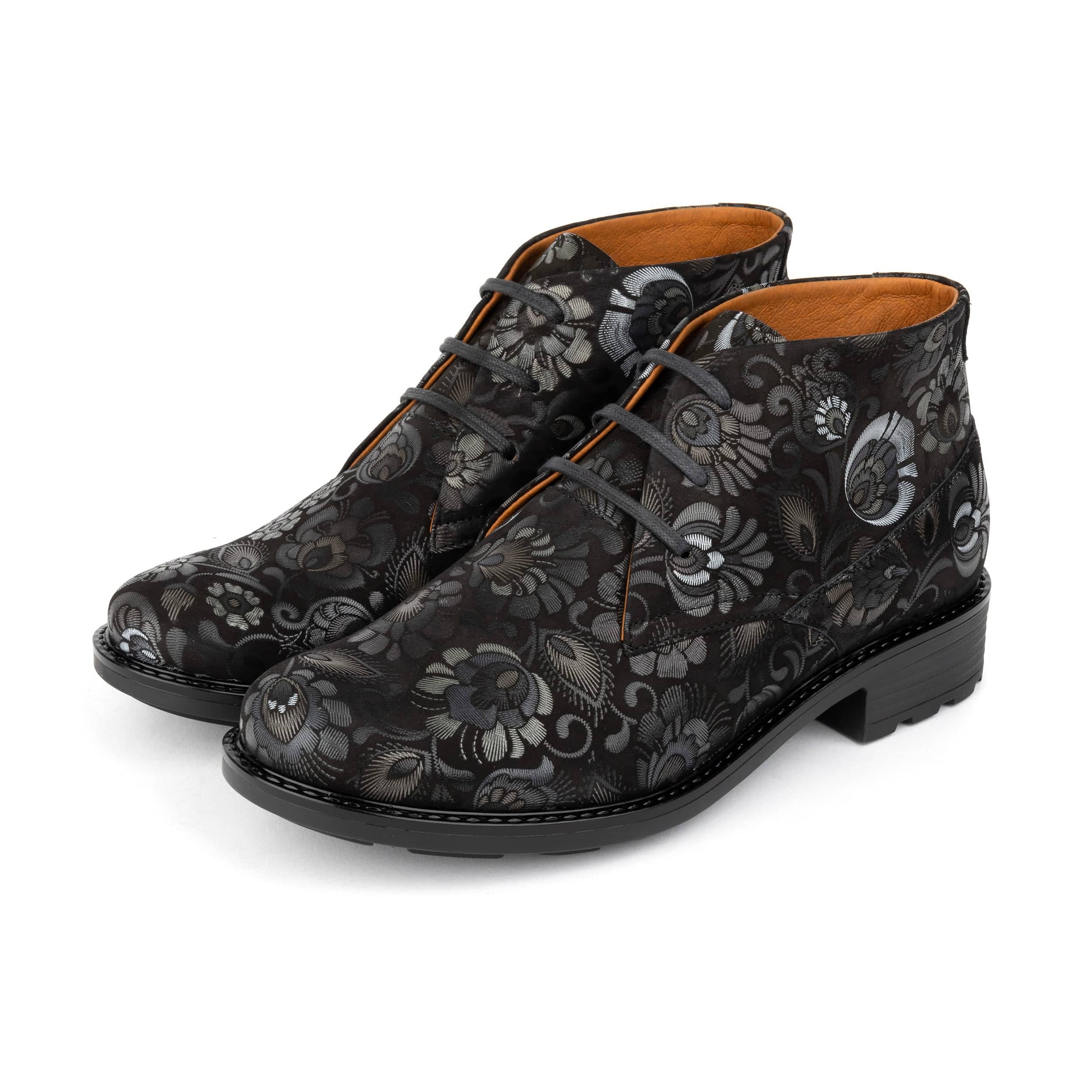 Laviva - Black Emboss - Women's round toe wide fitted ankle boot In nubuck leather