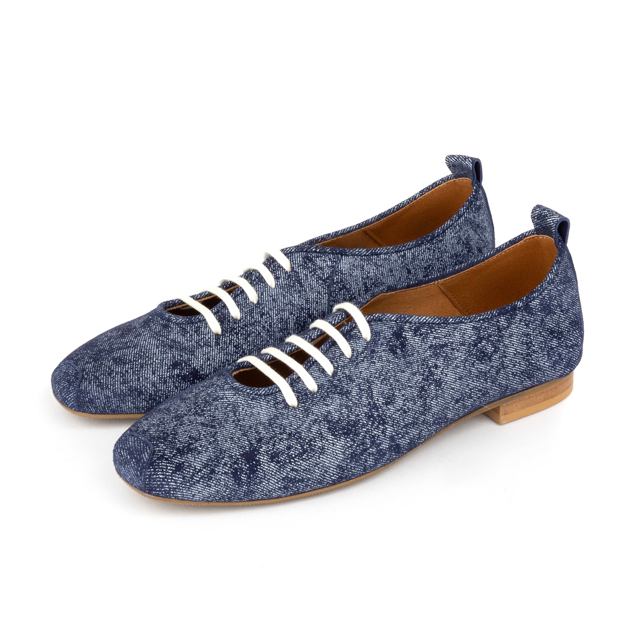 Skyline - Denim - Women's Suede & Denim Lace Up Ballet Pump