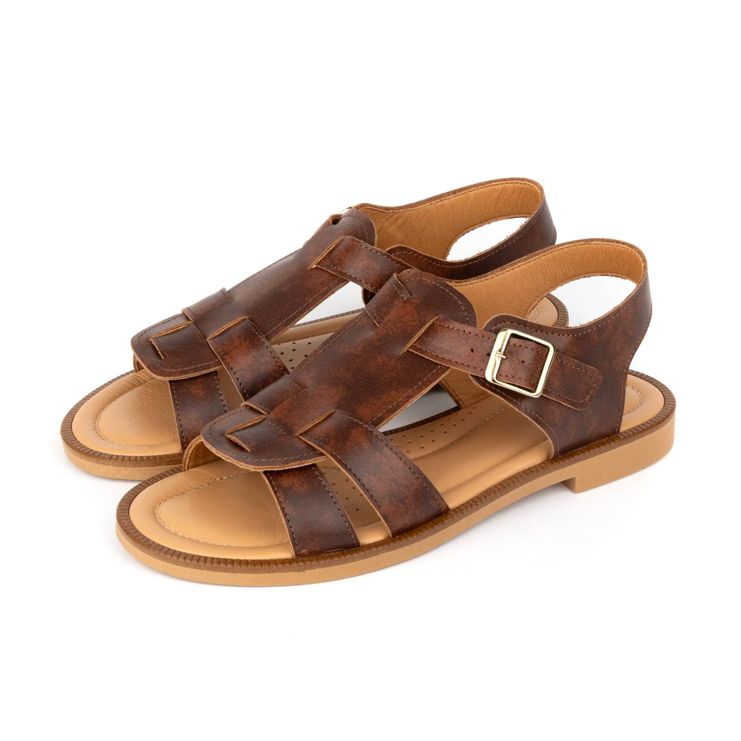 Fiona - Brown - Women's Leather Gladiator Strap Sandals