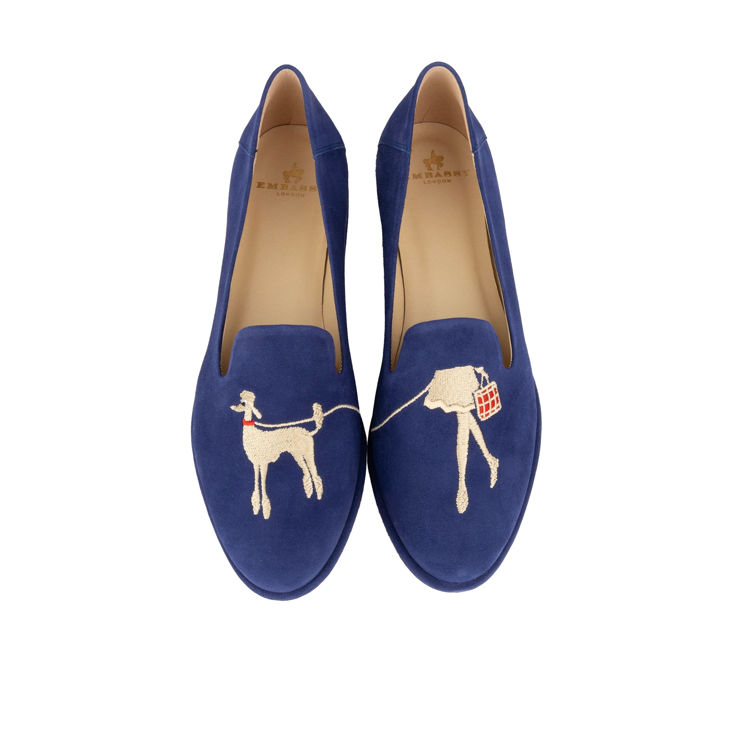 Fetch - Blue - Women's round toe poodle embroidered comfy leather loafer