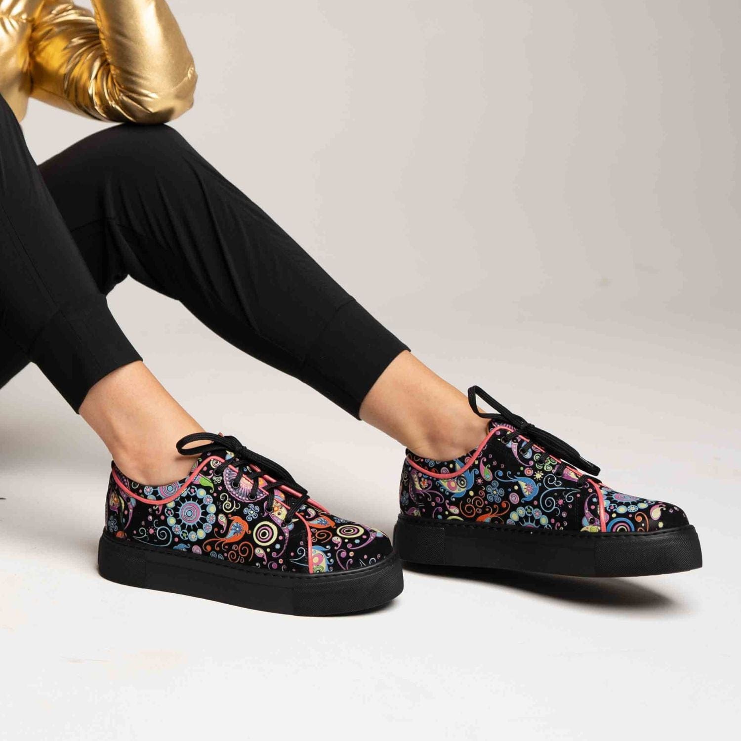 Camila - Universe - Women's soft leather trainer with chunky black platform