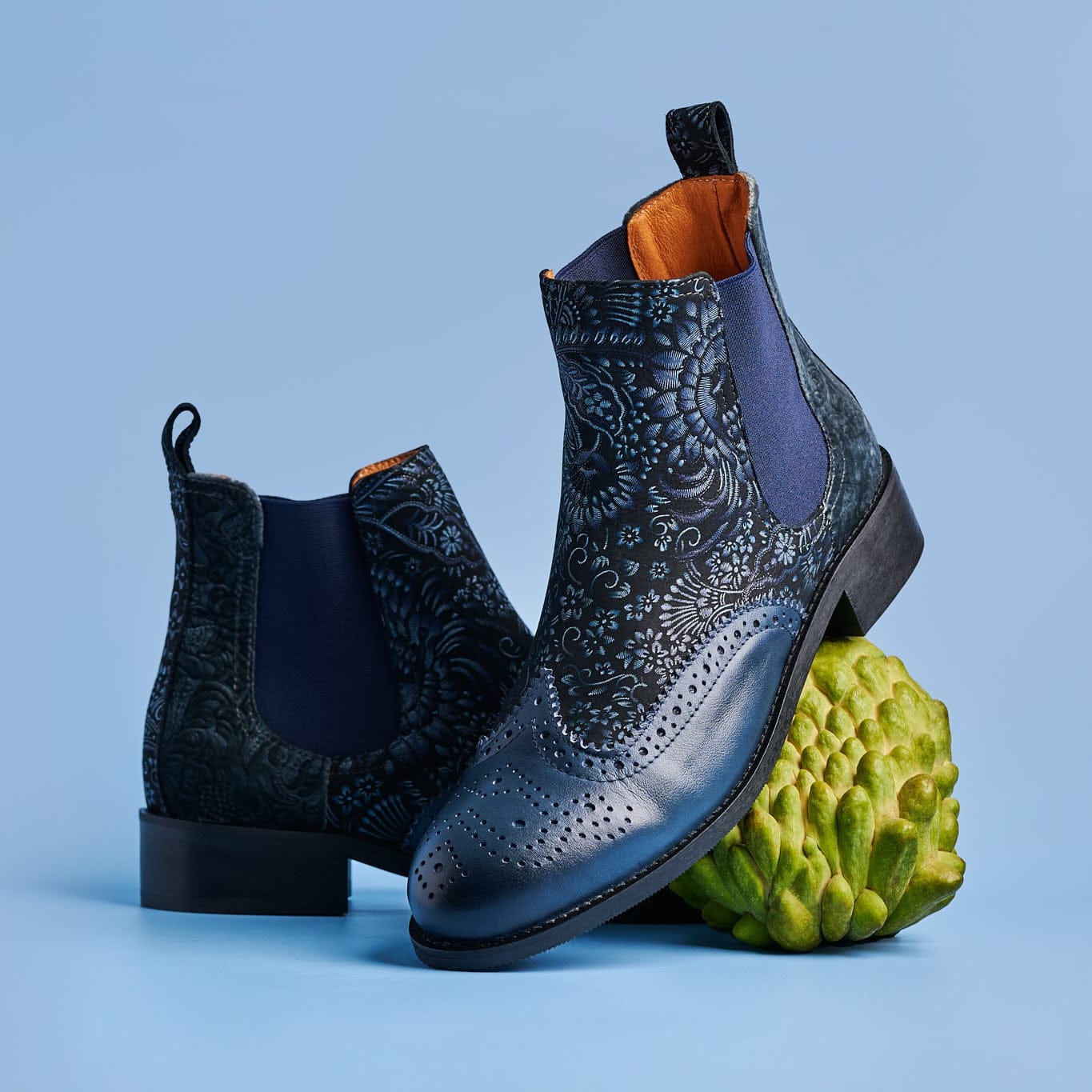 Mamacita - Silver Blue - Women's almond toe chelsea boot with wingtip brogue detail