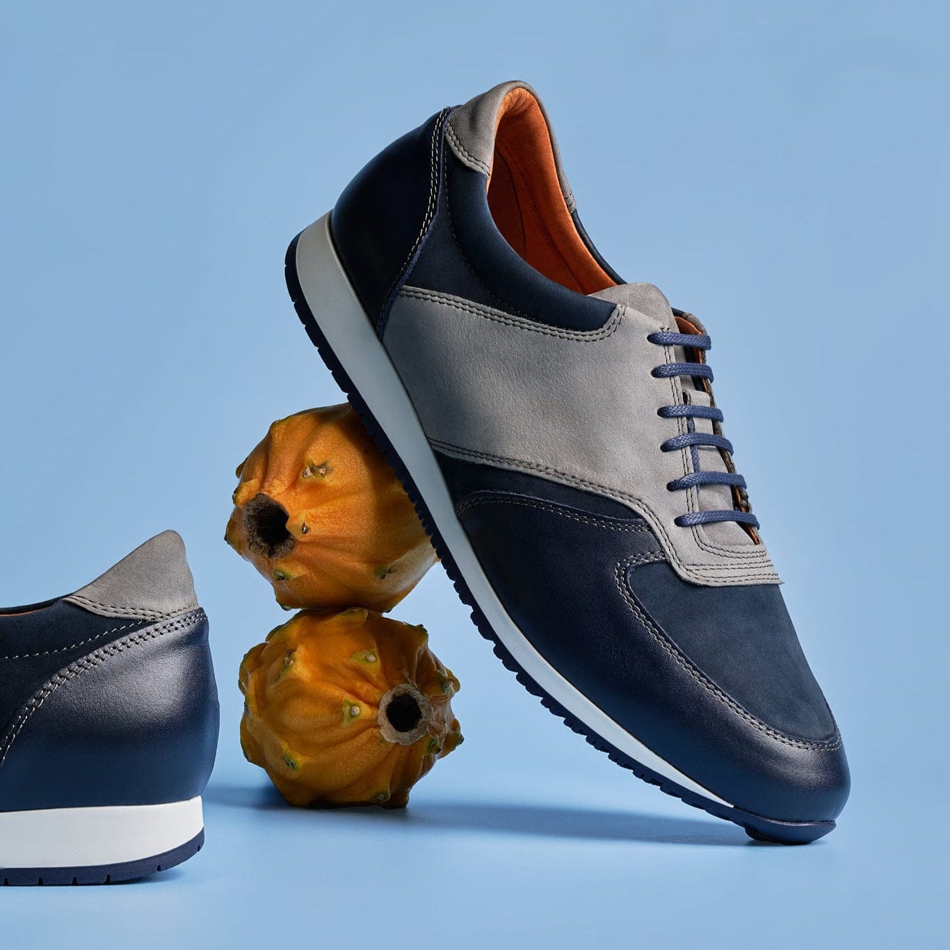 San Francisco - Navy & Grey - Men's lace-up leather & suede trainer