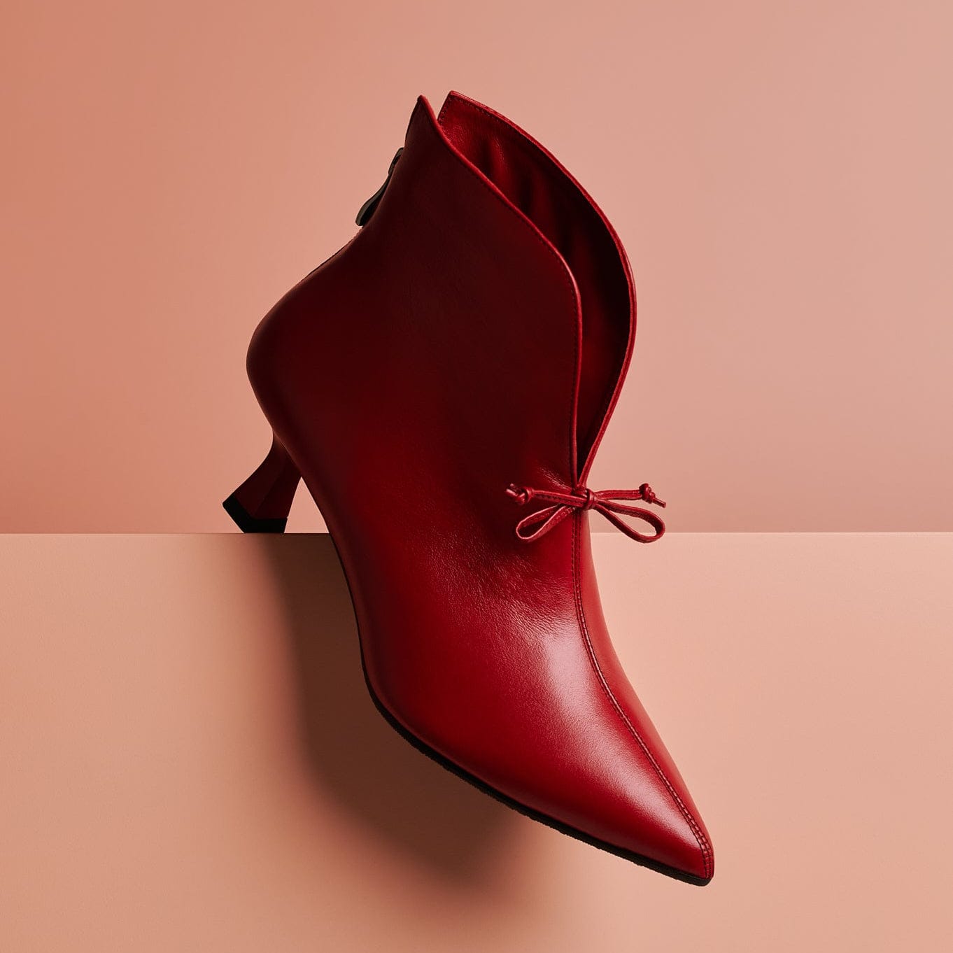 Regent - Red - Women's Leather Ankle Boot with kitten heel