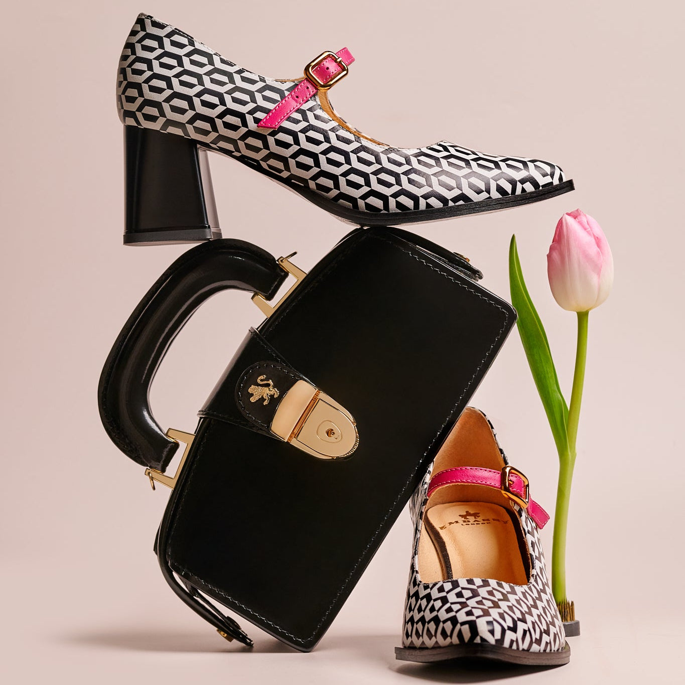 Hyde - Pink & Hexa Print - Women's Leather Mary Jane Pump