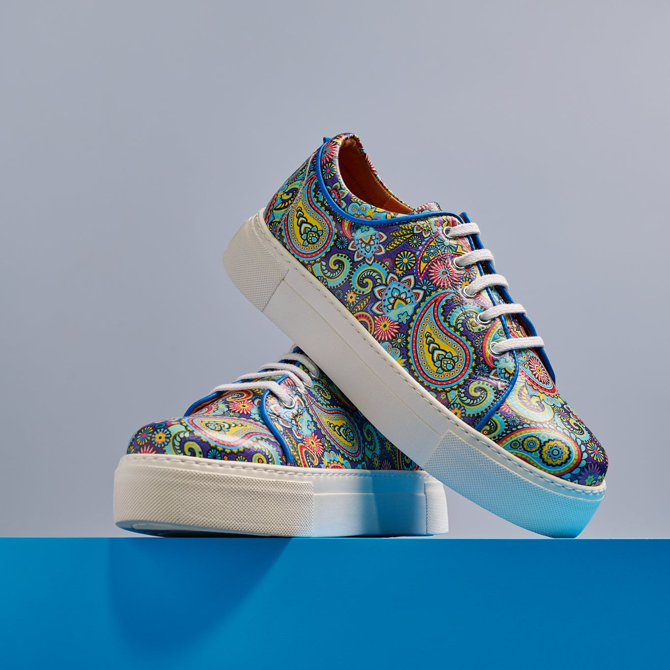 Camila - Festival Blue - Women’s Chunky Leather Platform Trainer