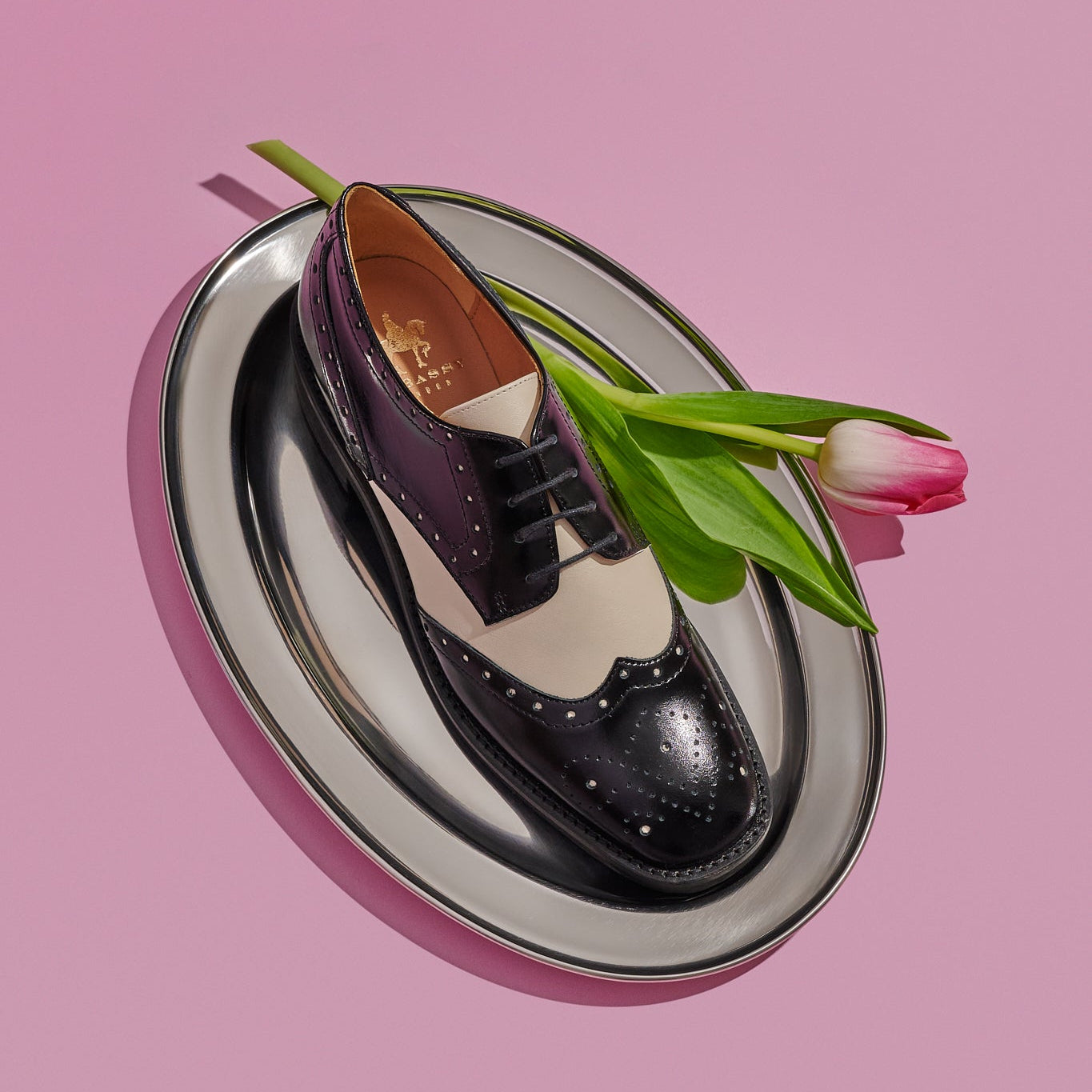 Eton - Cream & Black - Women's square toe leather lace up in white & black