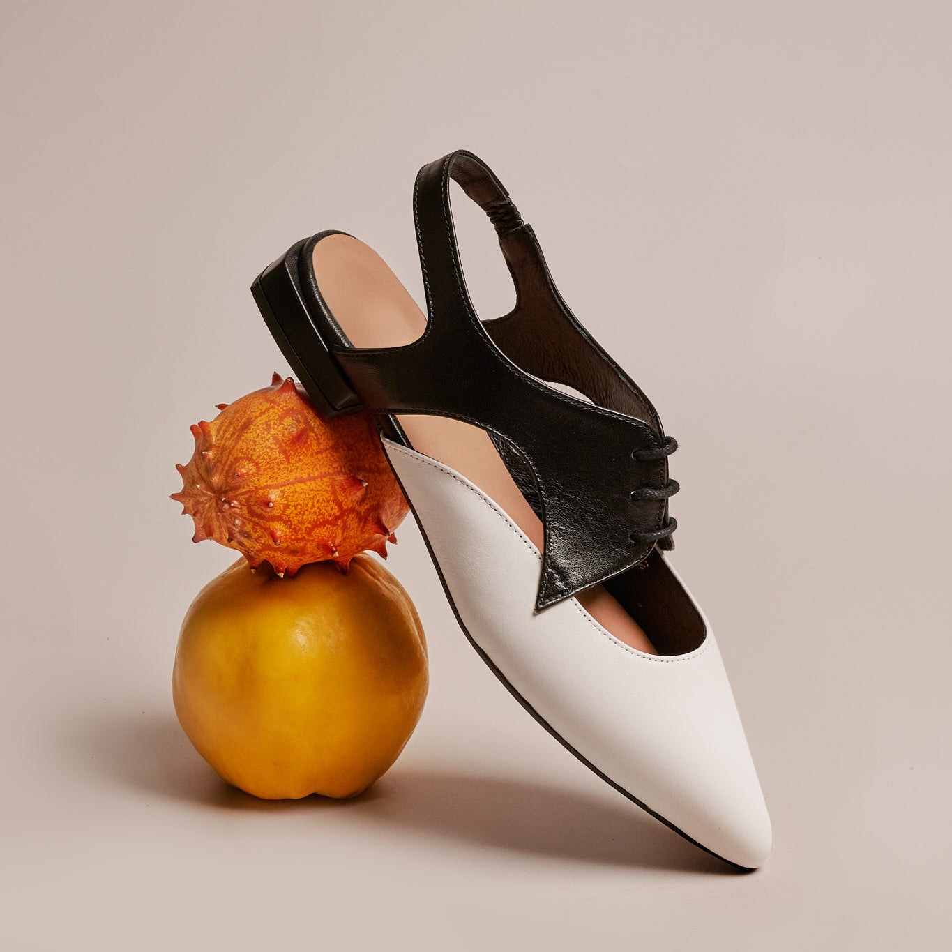 Lim - Black & Cream - Women's cutout leather lace up slingback