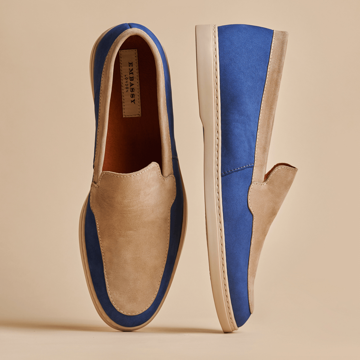 Gareth - Cream & Blue - Men’s two Tone Suede Loafer