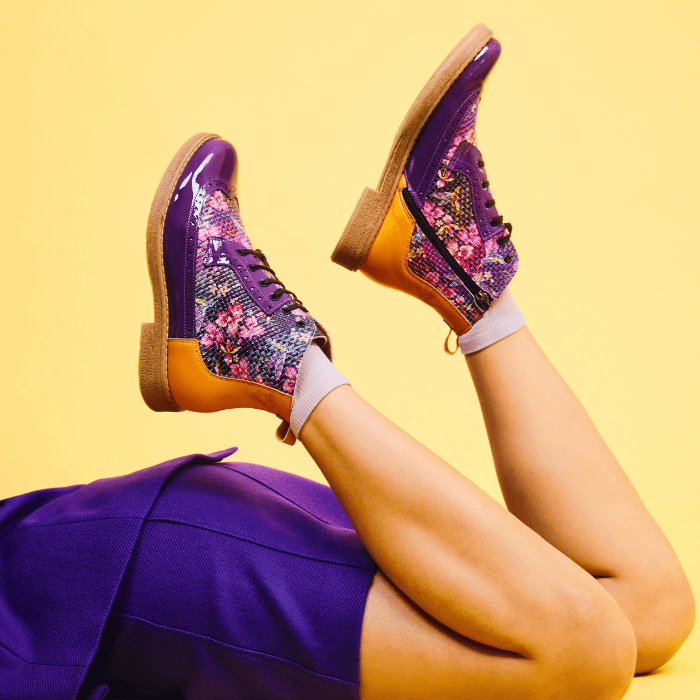 Hatter - Purple & Hummingbird - Women's Leather Ankle Lace-up Boot