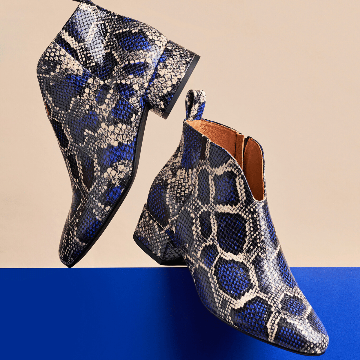 Iris - Blue Snake - Women's leather ankle boot with soft insoles