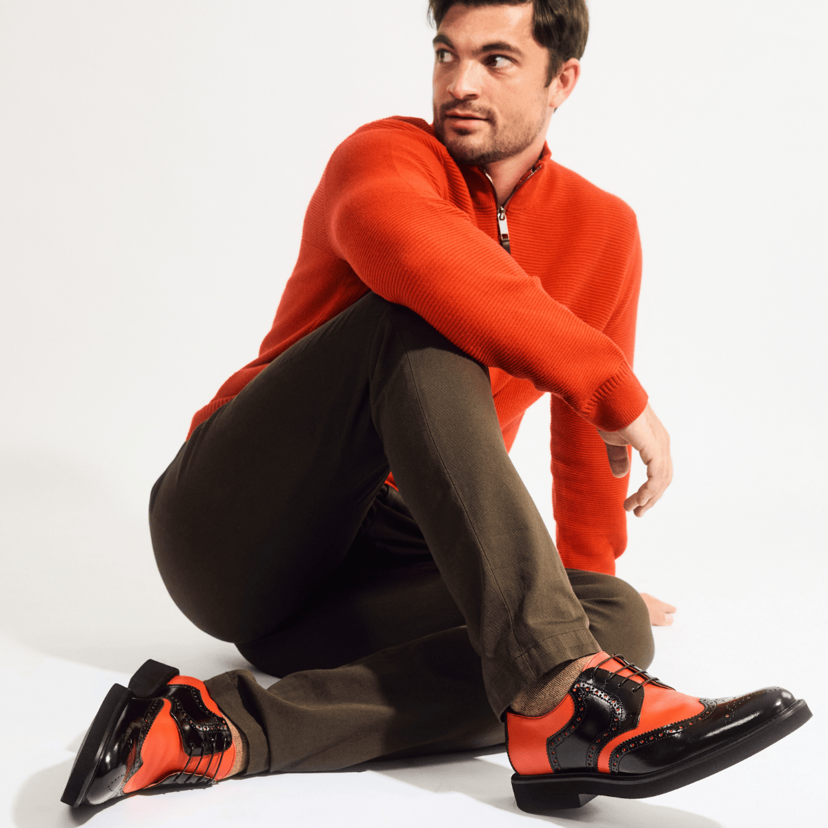 The Nightfall - Orange & Black - Mens Leather Brogue Shoe