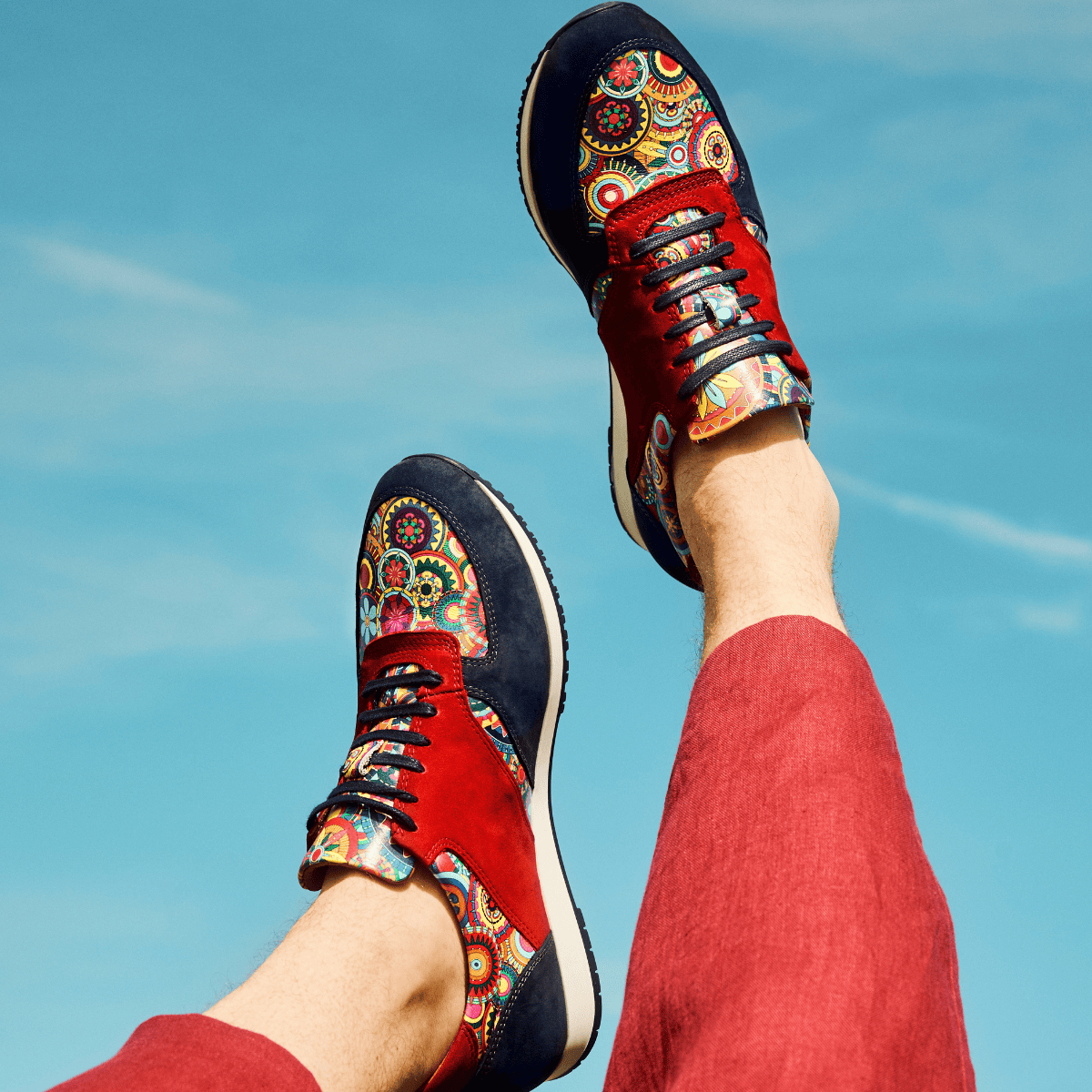 San Francisco - Navy & Red Signature - Men's lace-up leather & suede trainer